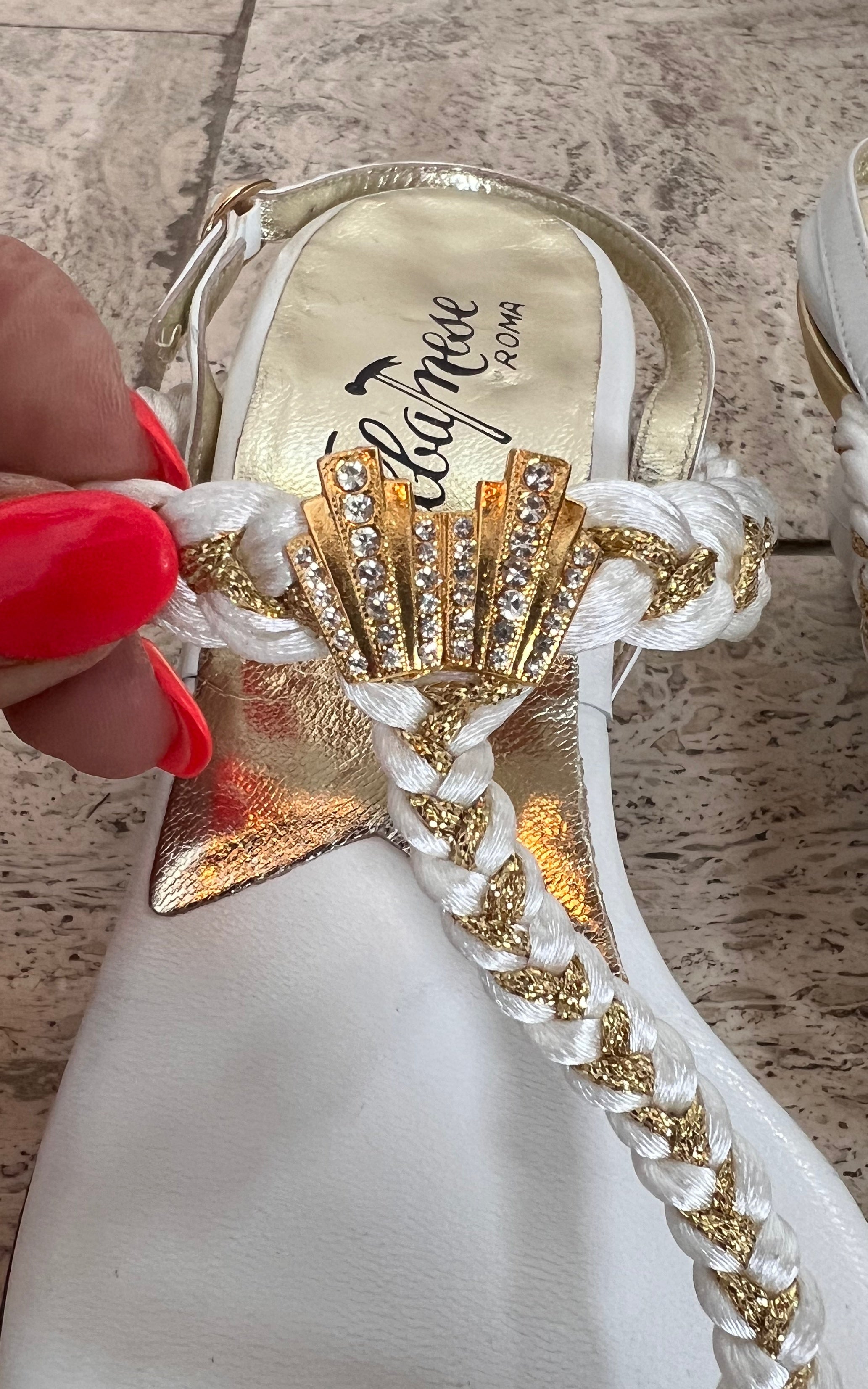 Vintage 60s Enzo Albanese Rhinestone Shell Sandals 36