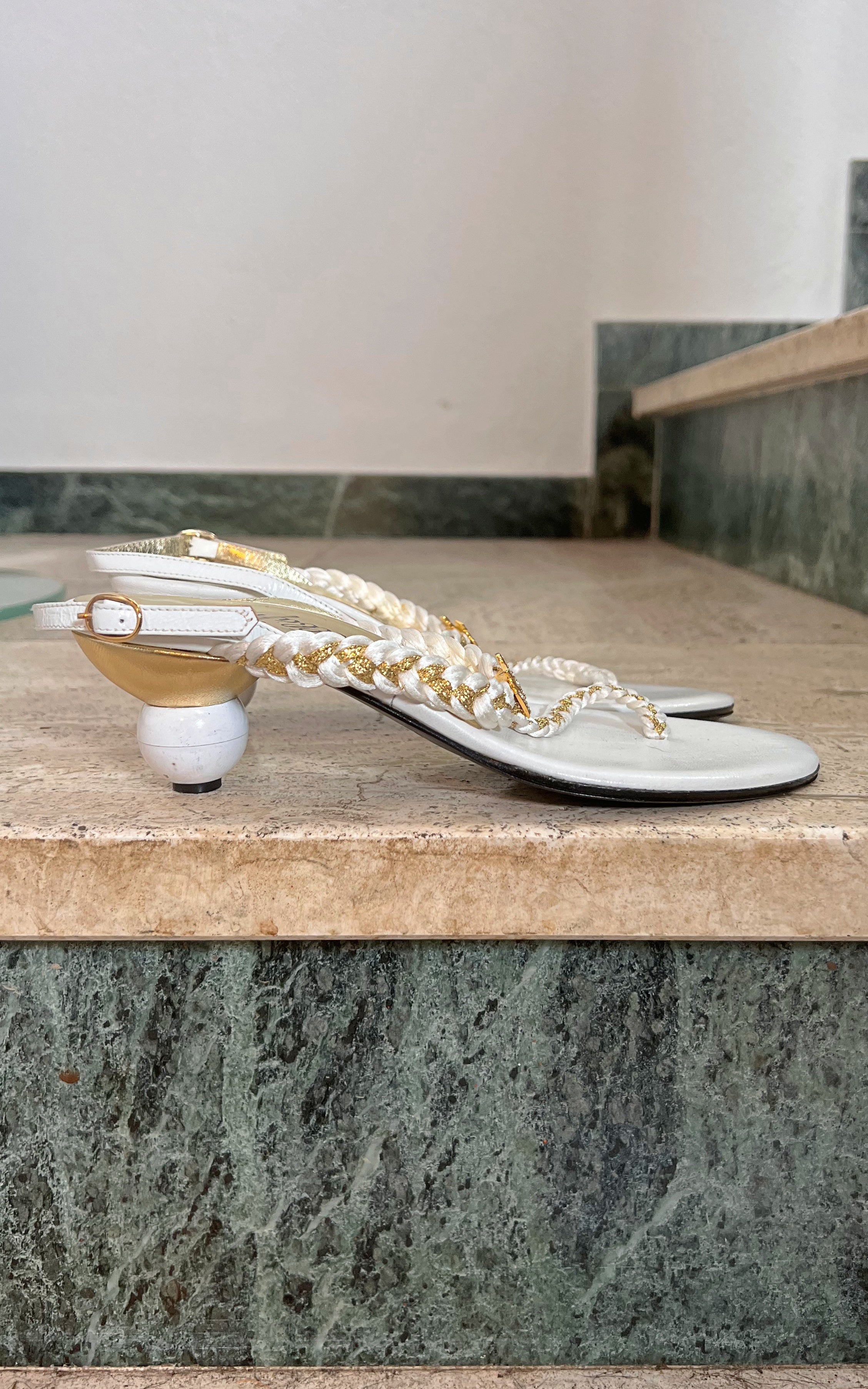 Vintage 60s Enzo Albanese Rhinestone Shell Sandals 36