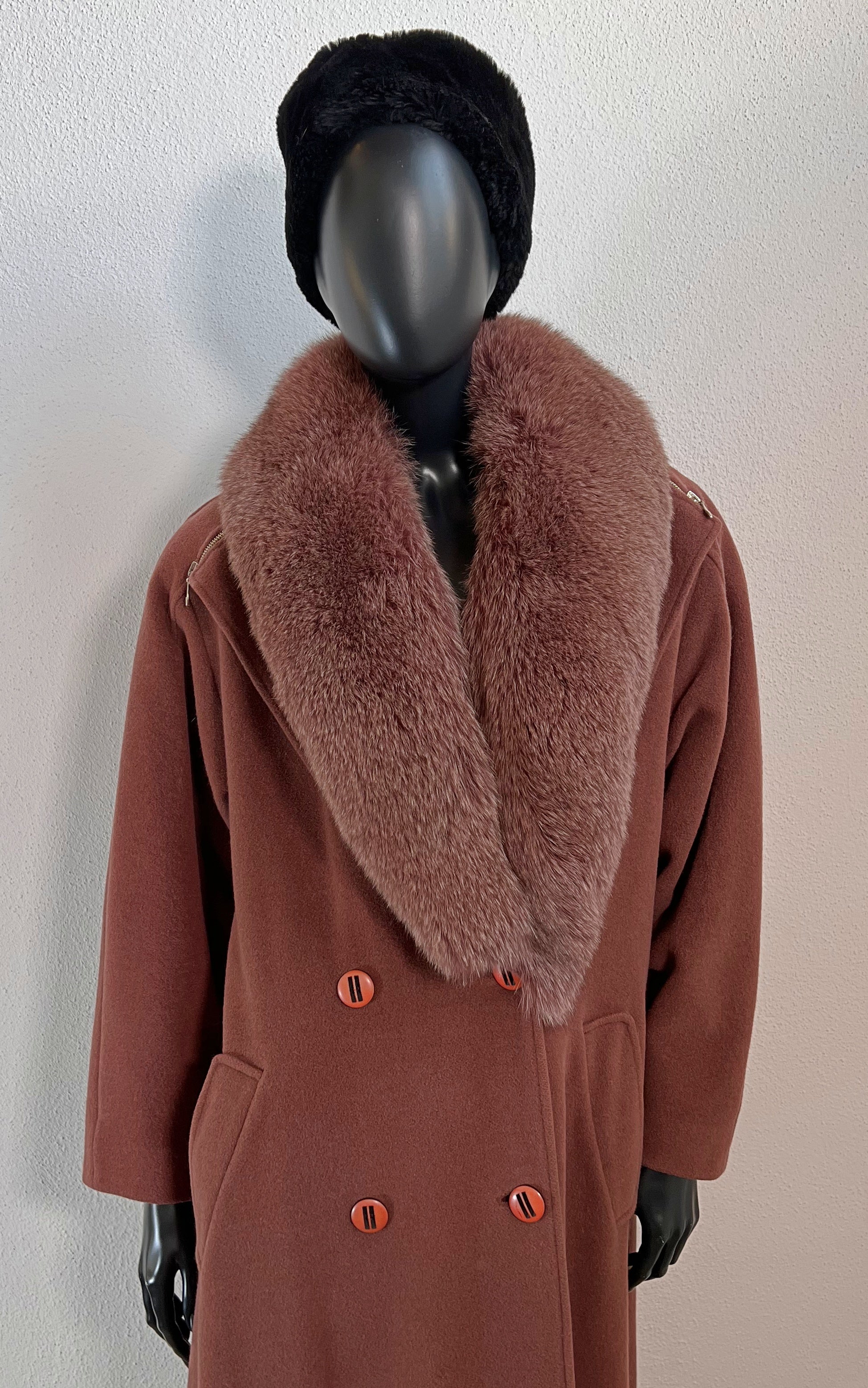 Vintage Maroon Fur Collar Angora Coat