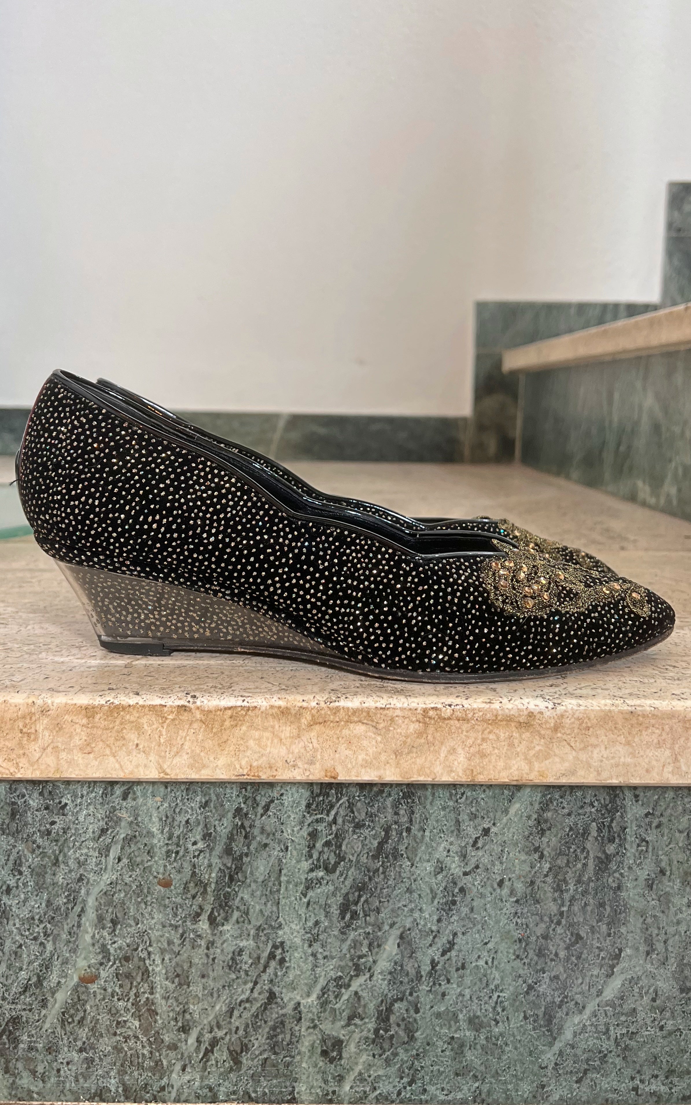 Vintage Pensato Italy Glitter Wedges 39,5