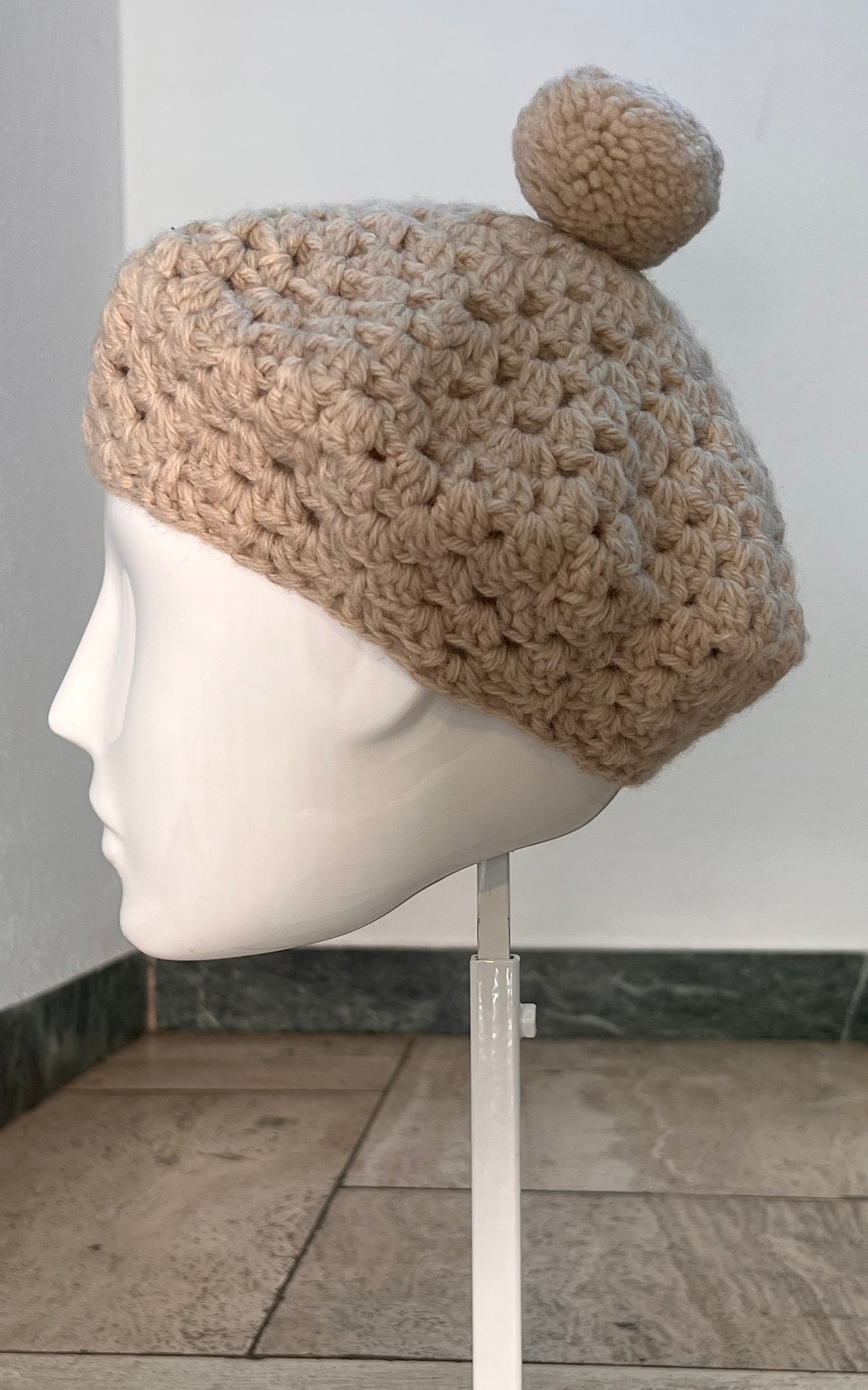 Vintage Crochet Pom Pom Beret
