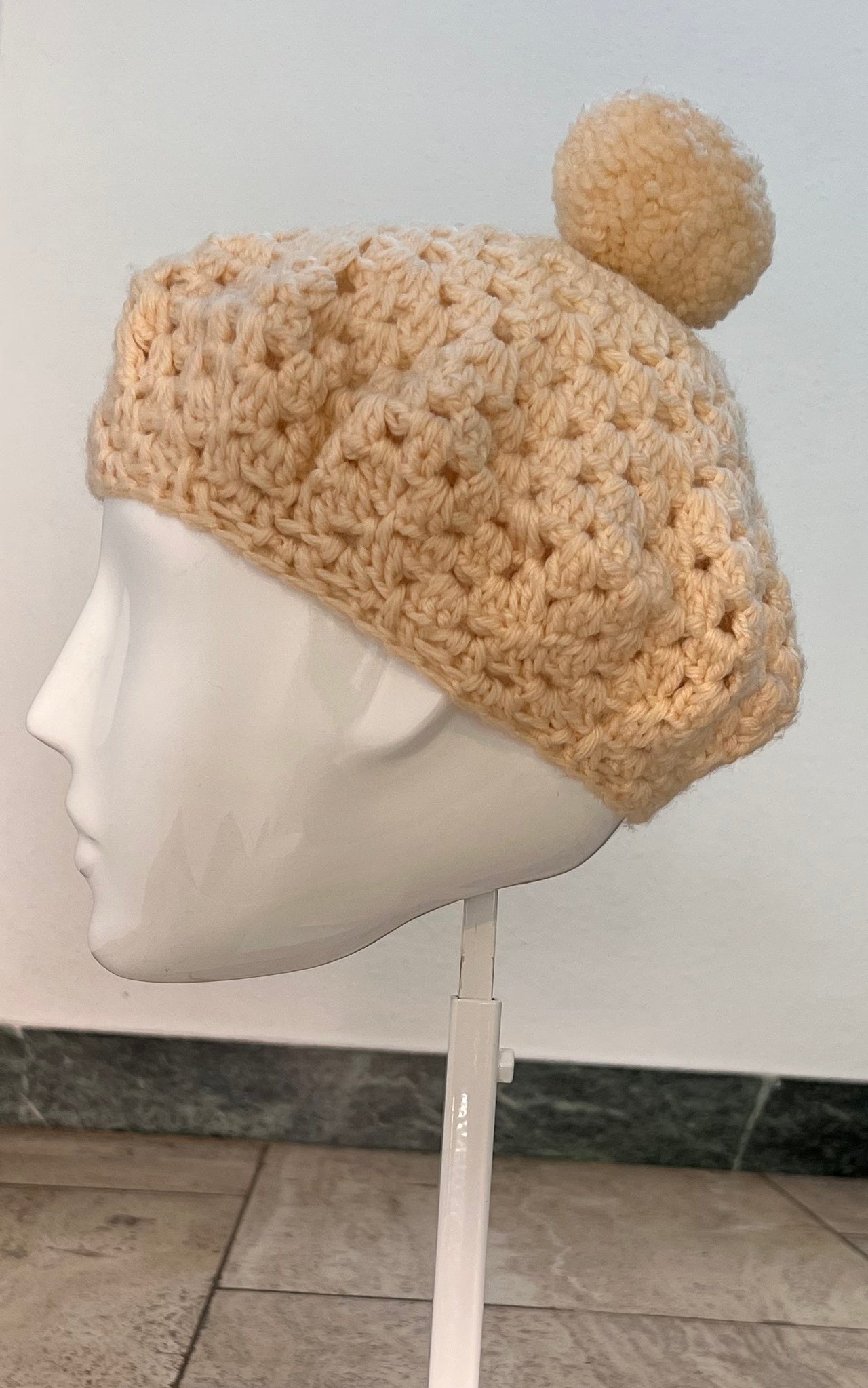 Vintage Crochet Pom Pom Beret