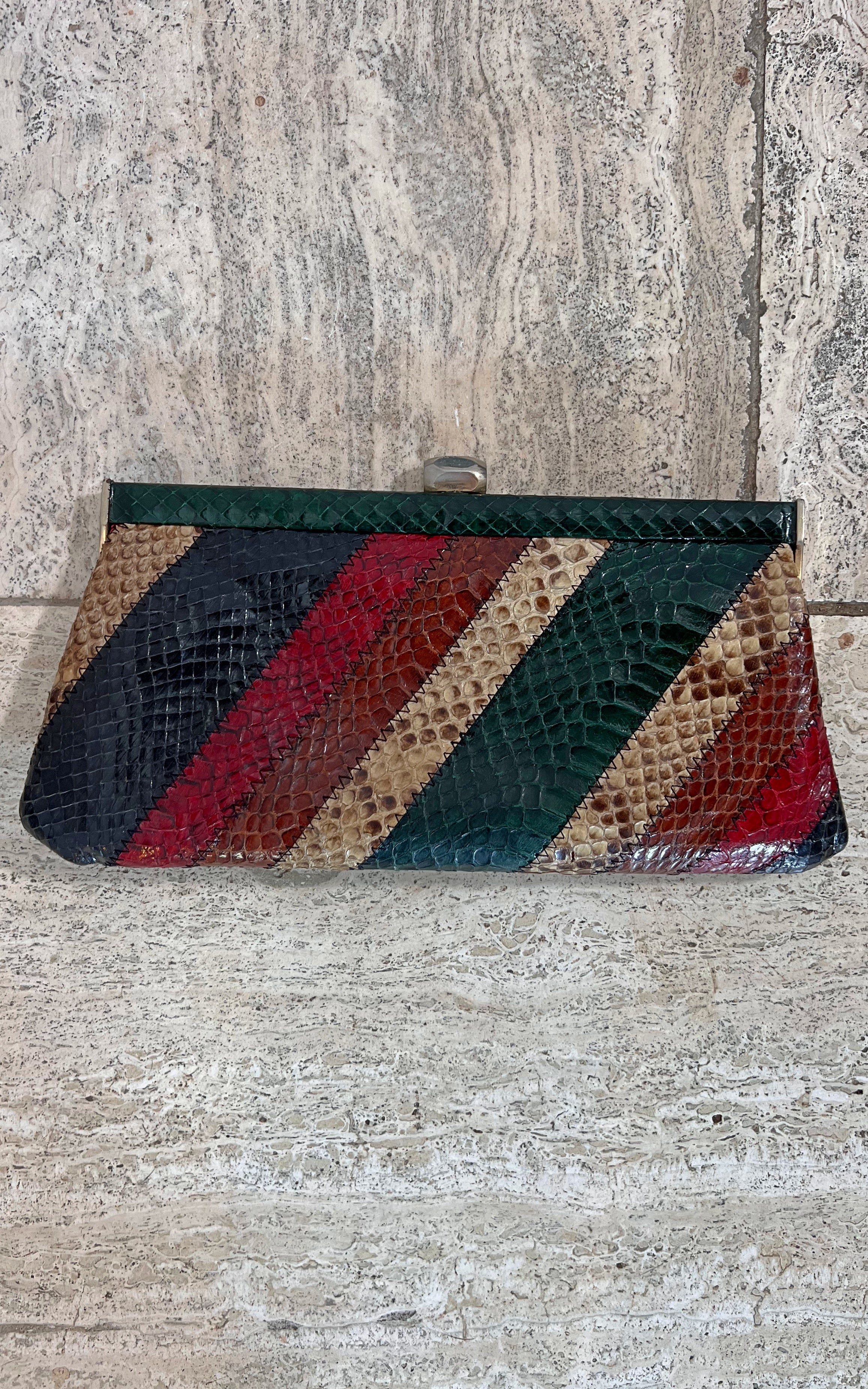 Vintage 70s Color Snakeskin Clutch