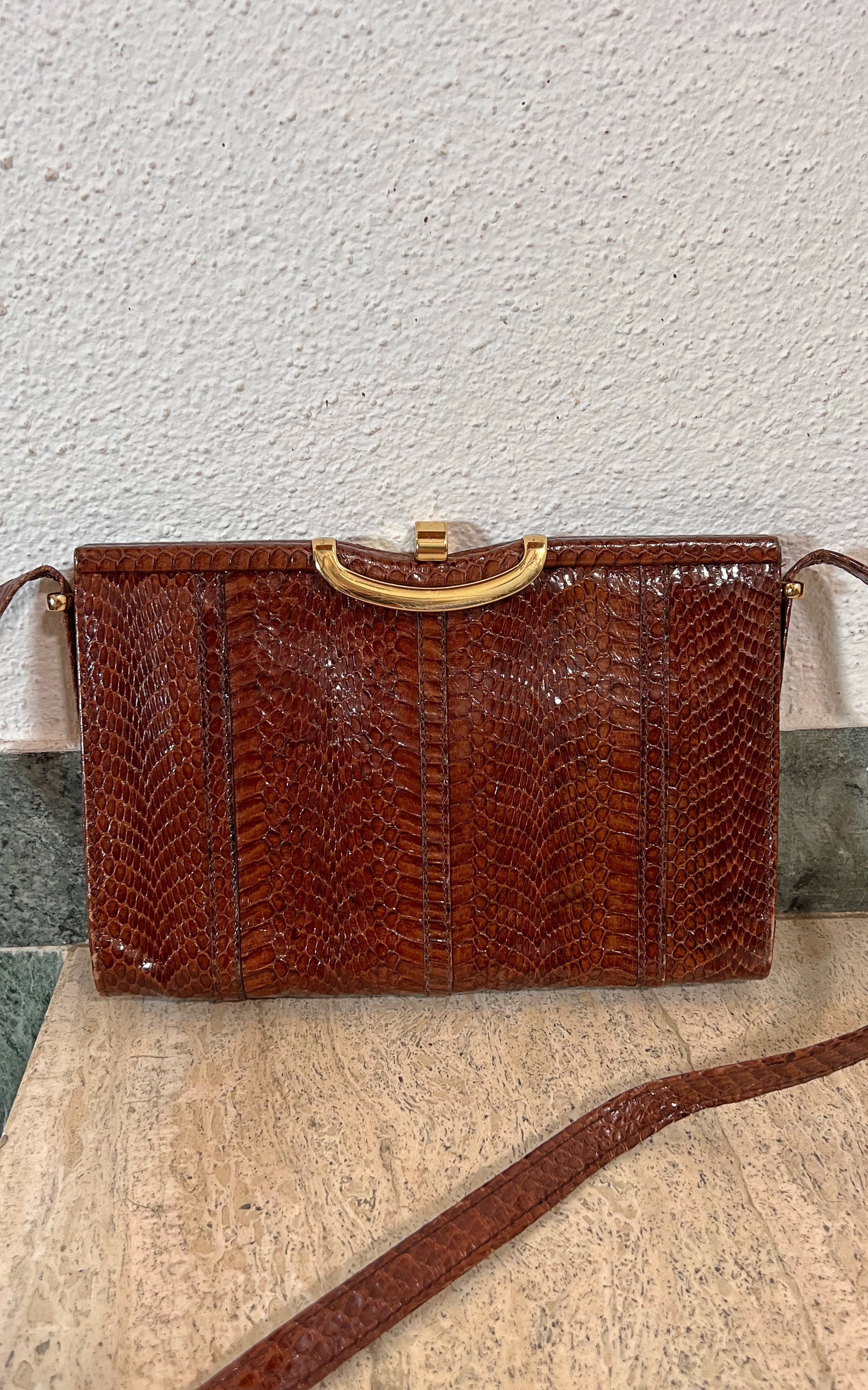 Vintage 70s Brown Snakeskin Bag