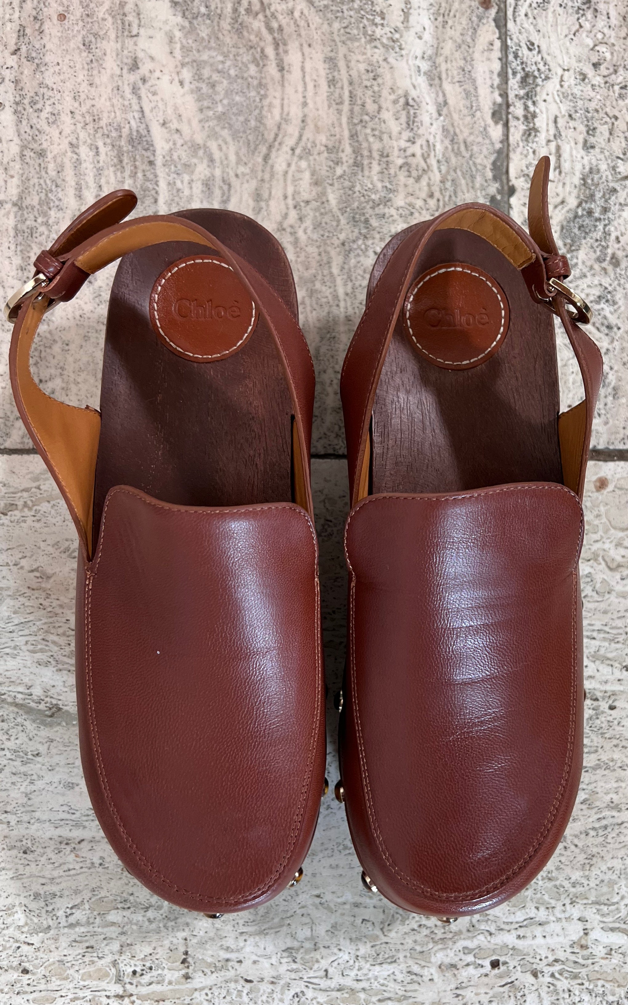 Chloé Aurna Clogs with Tigers Eye Studs 38