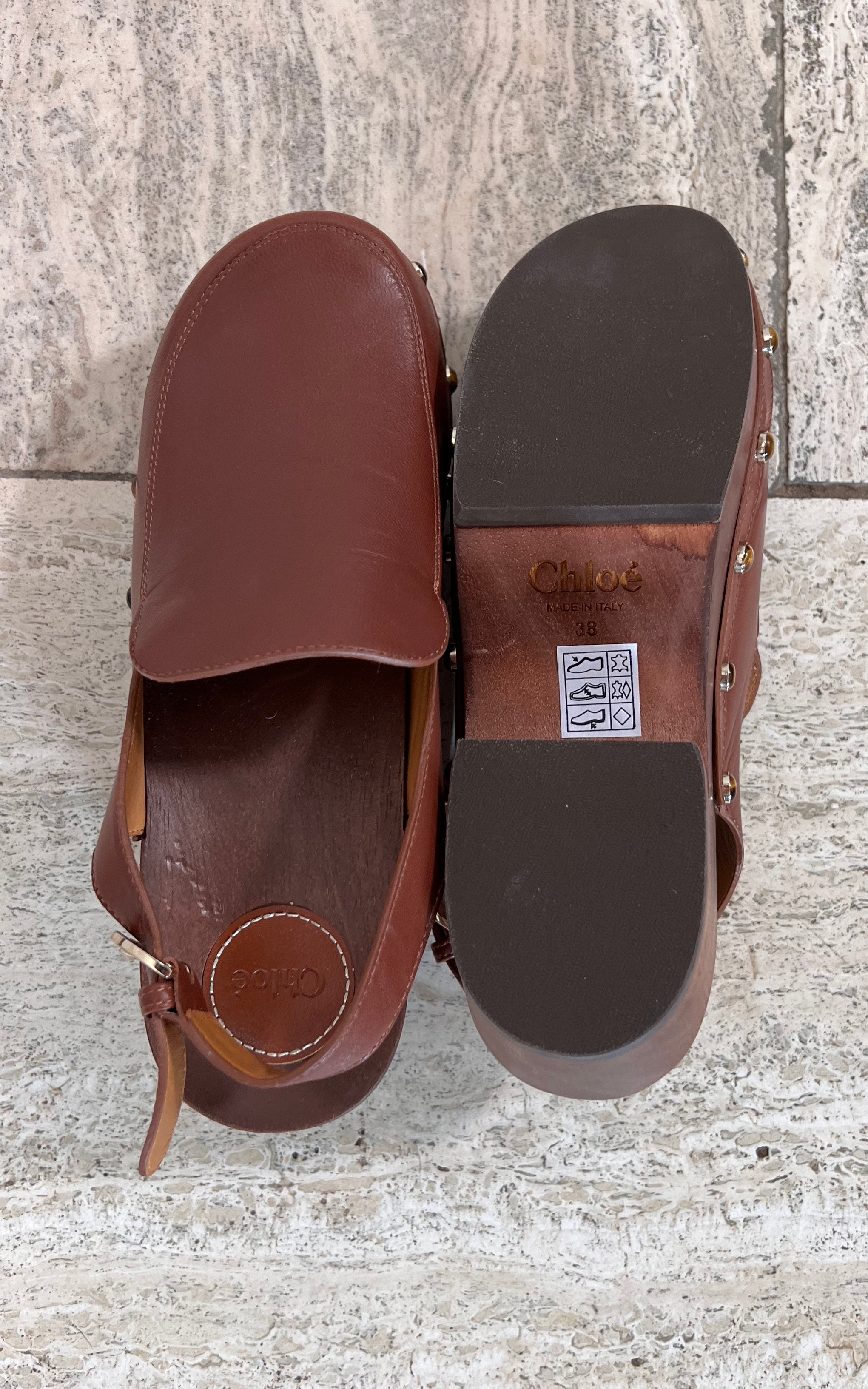 Chloé Aurna Clogs with Tigers Eye Studs 38