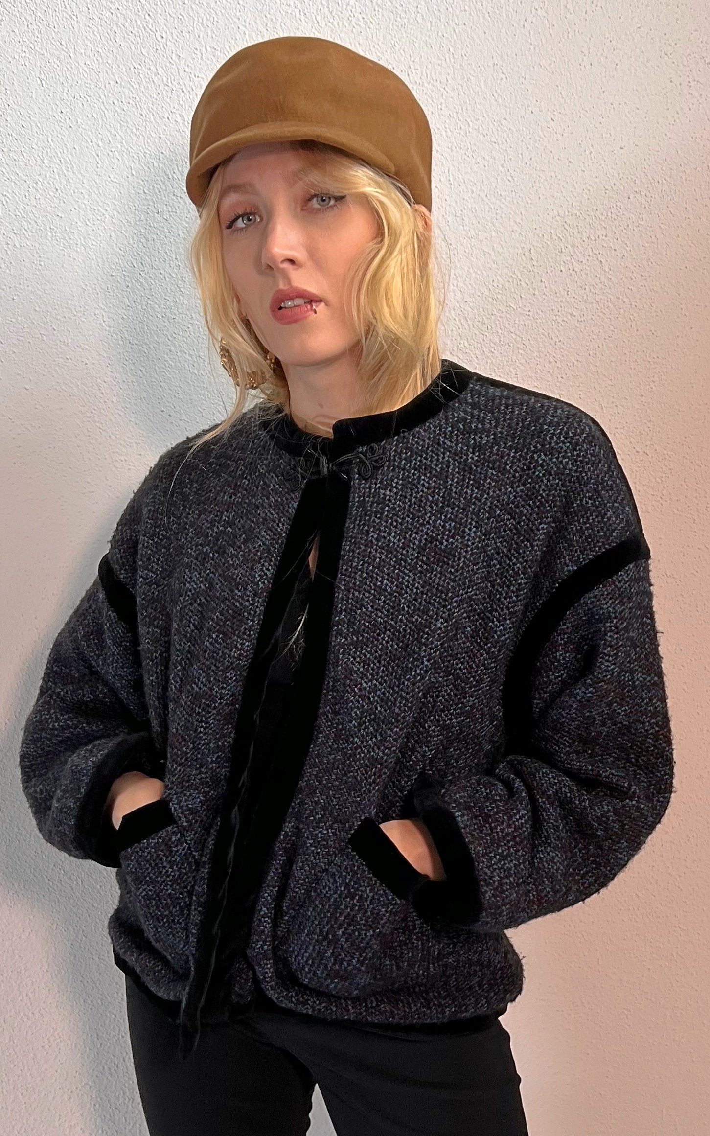 Vintage Tweed & Fur Cardigan