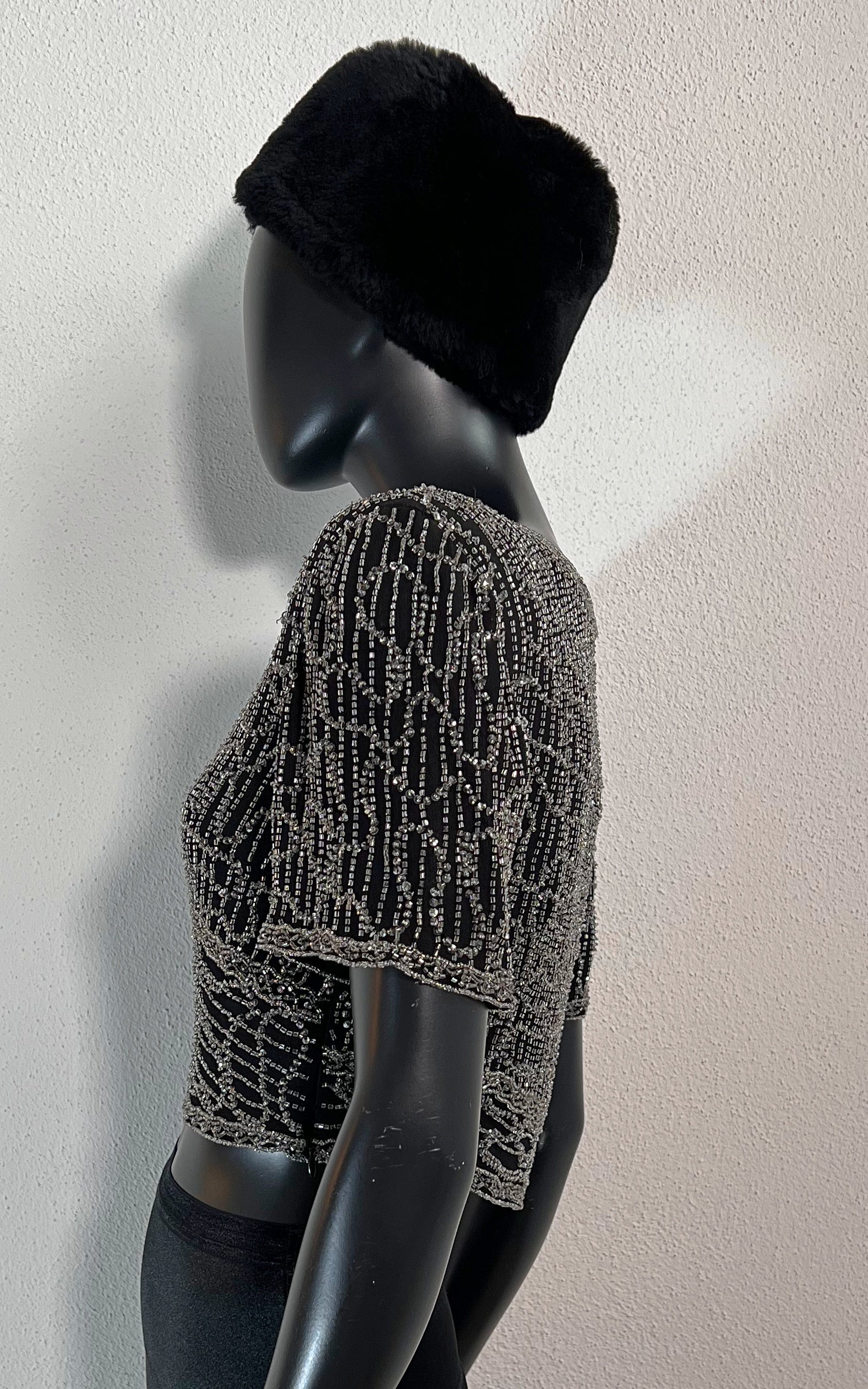 Vintage Crooped Sequins Silk Top