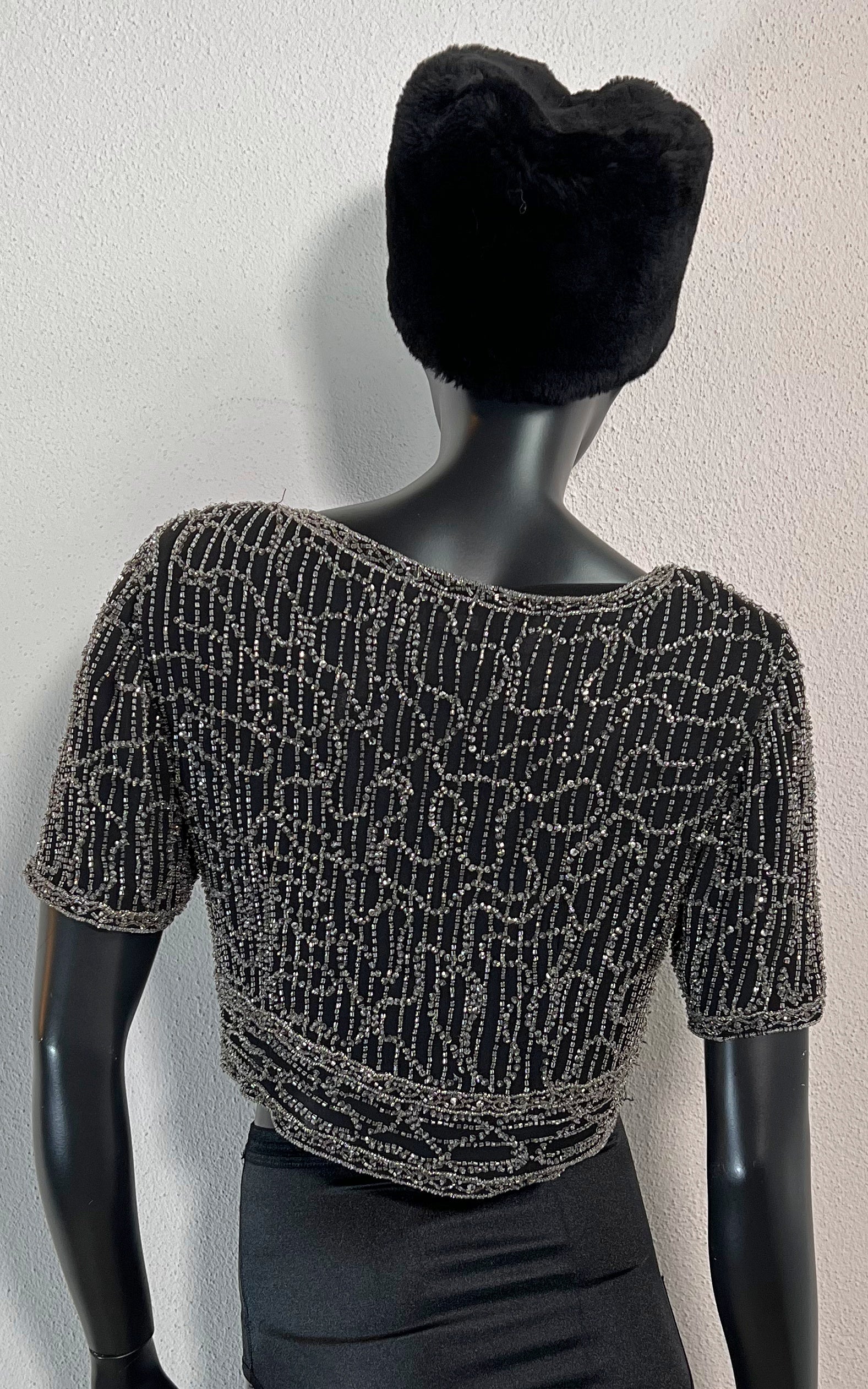 Vintage Crooped Sequins Silk Top