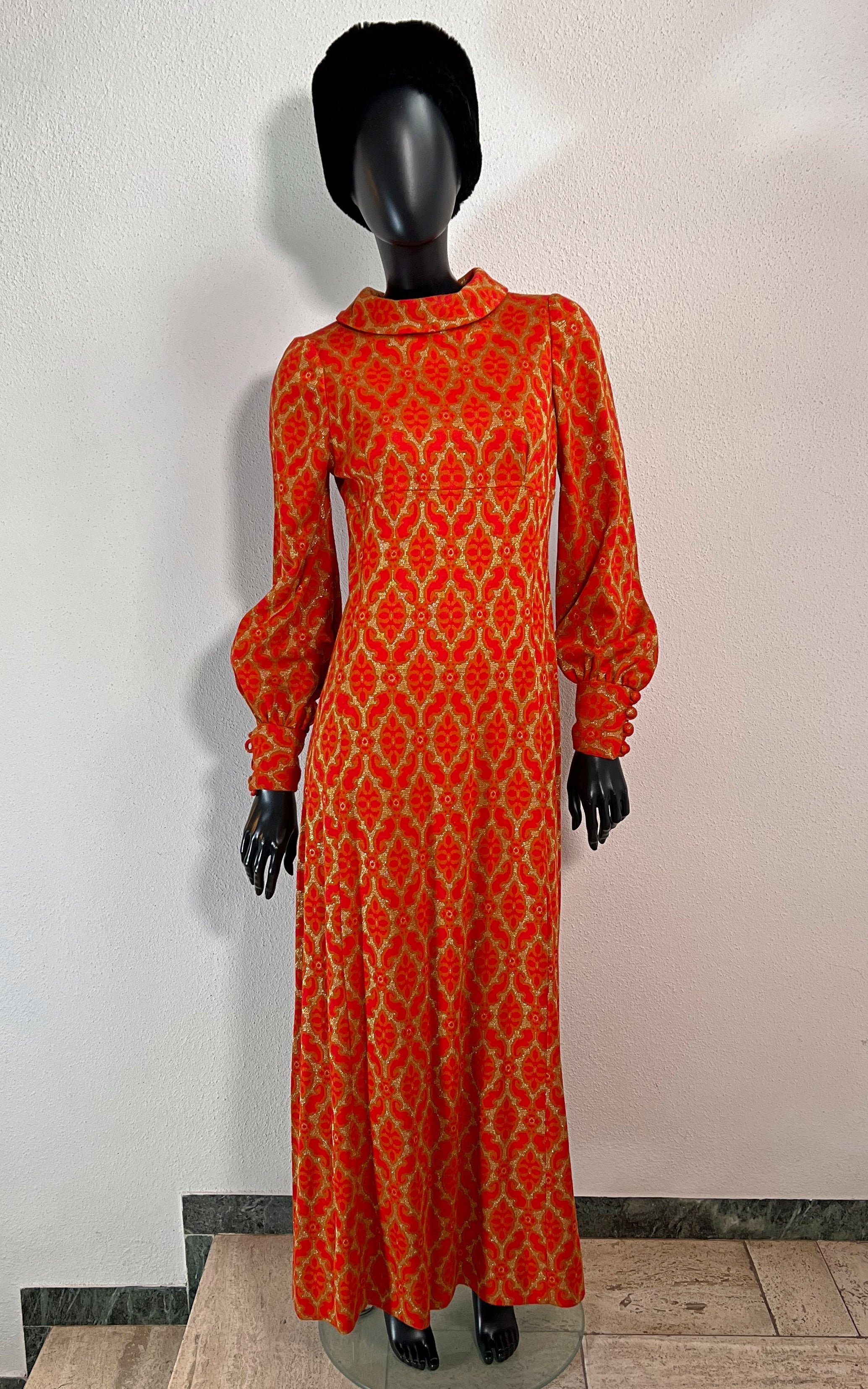 Vintage 70s Festive Brocade Maxi Dress