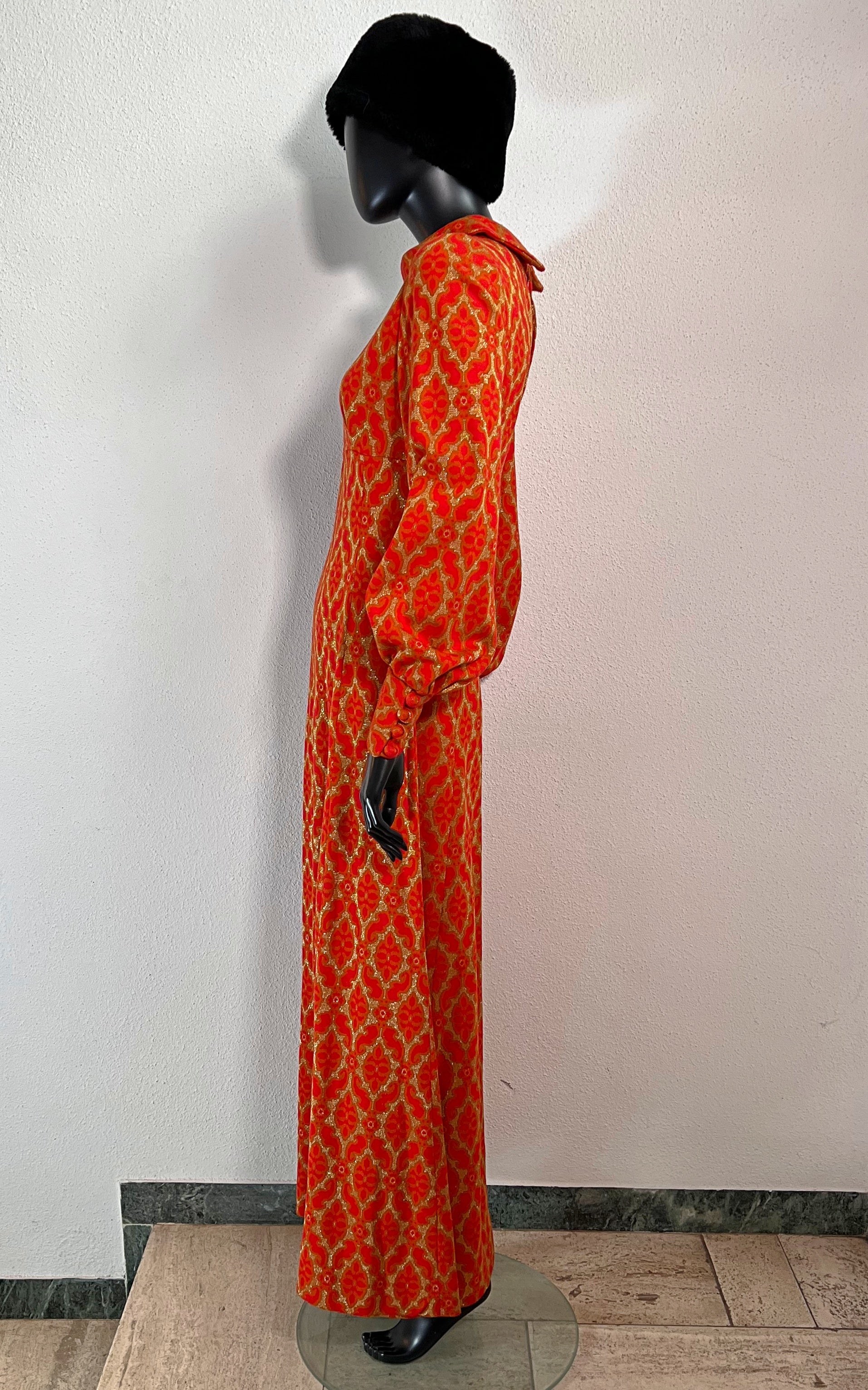 Vintage 70s Festive Brocade Maxi Dress