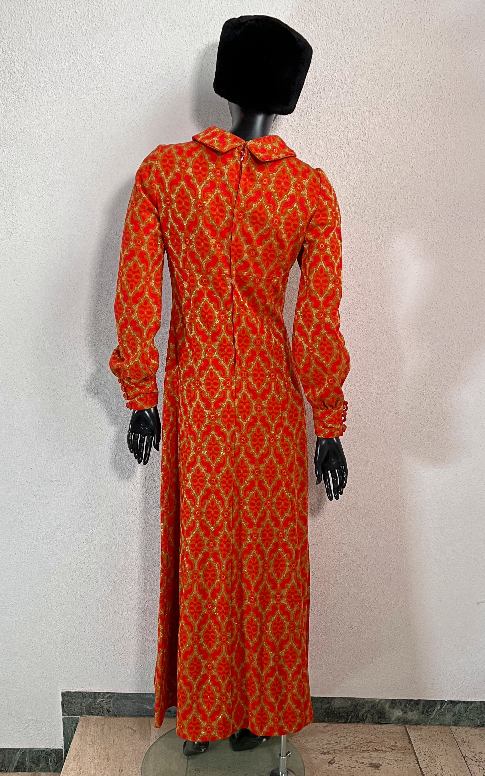 Vintage 70s Festive Brocade Maxi Dress