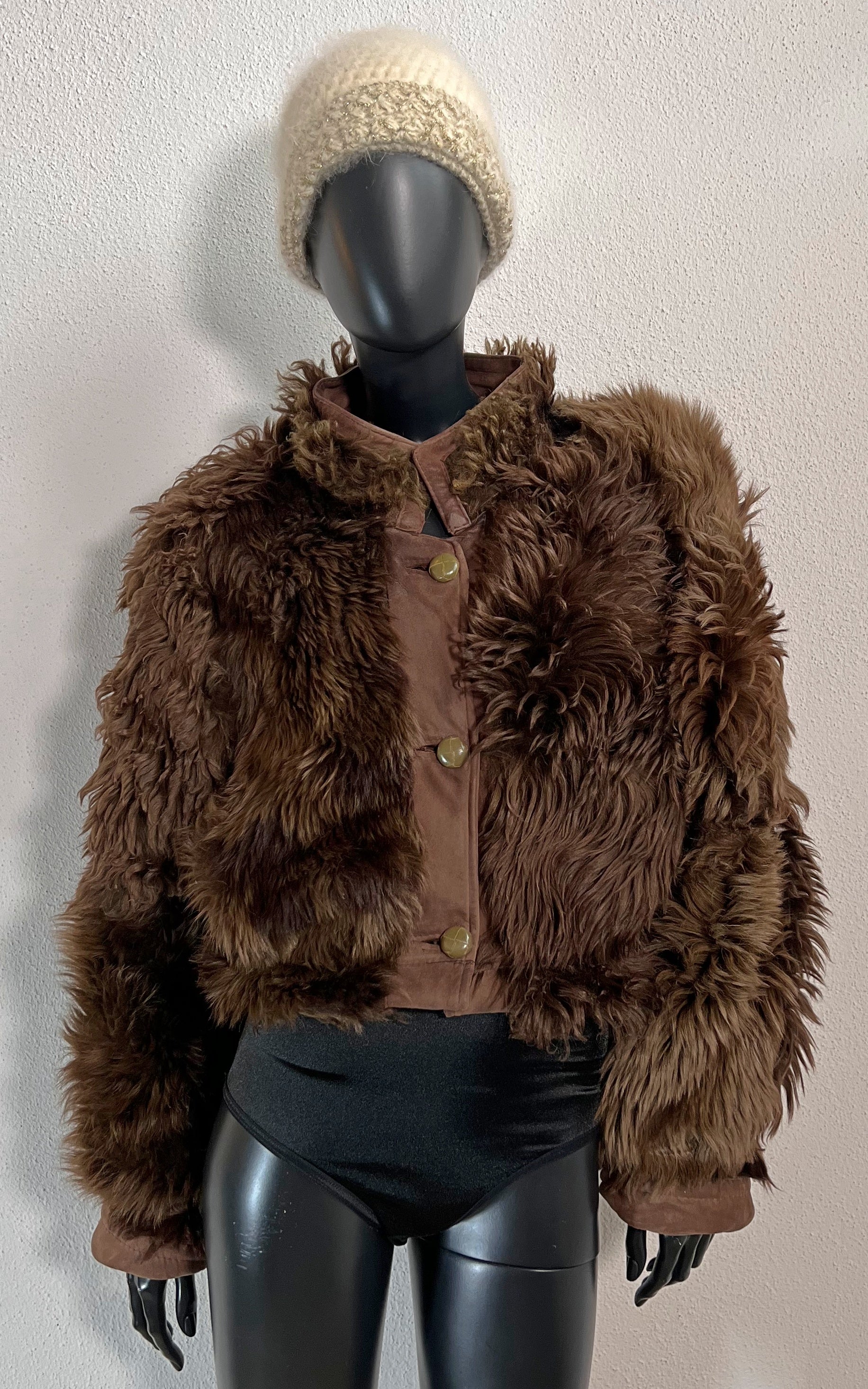 Reworked Vintage Cropped Curly Shearling Jacket