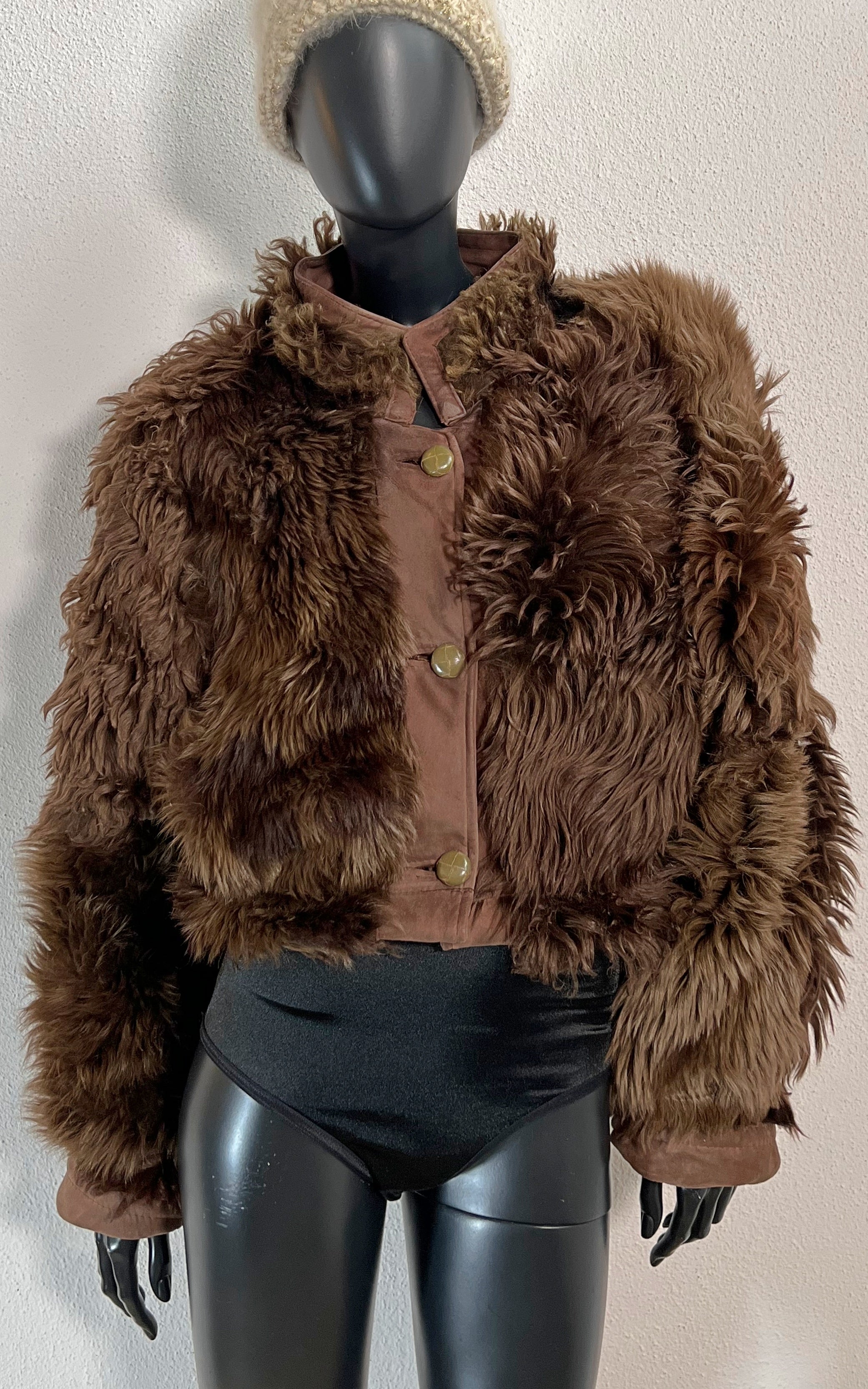Reworked Vintage Cropped Curly Shearling Jacket