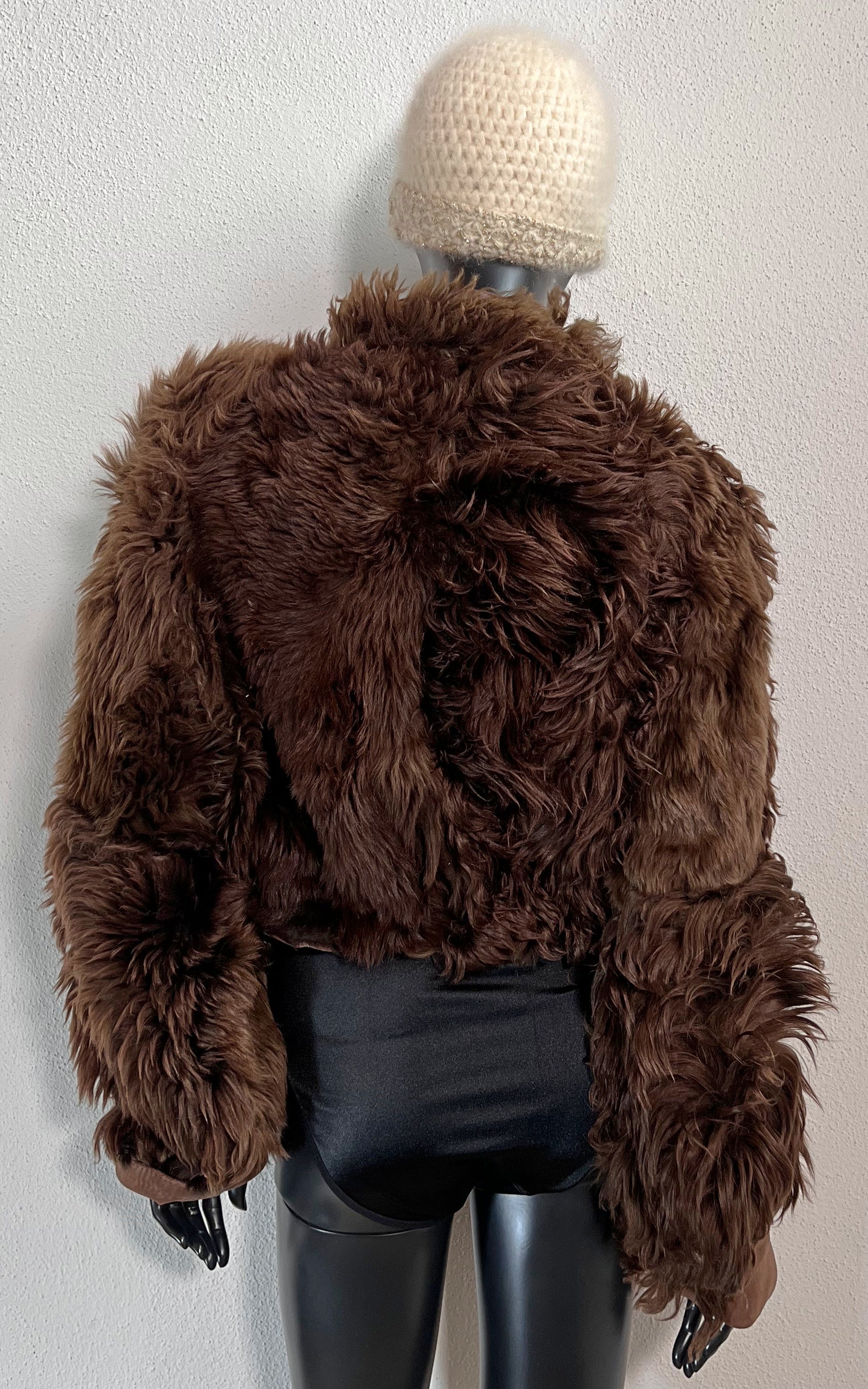 Reworked Vintage Cropped Curly Shearling Jacket