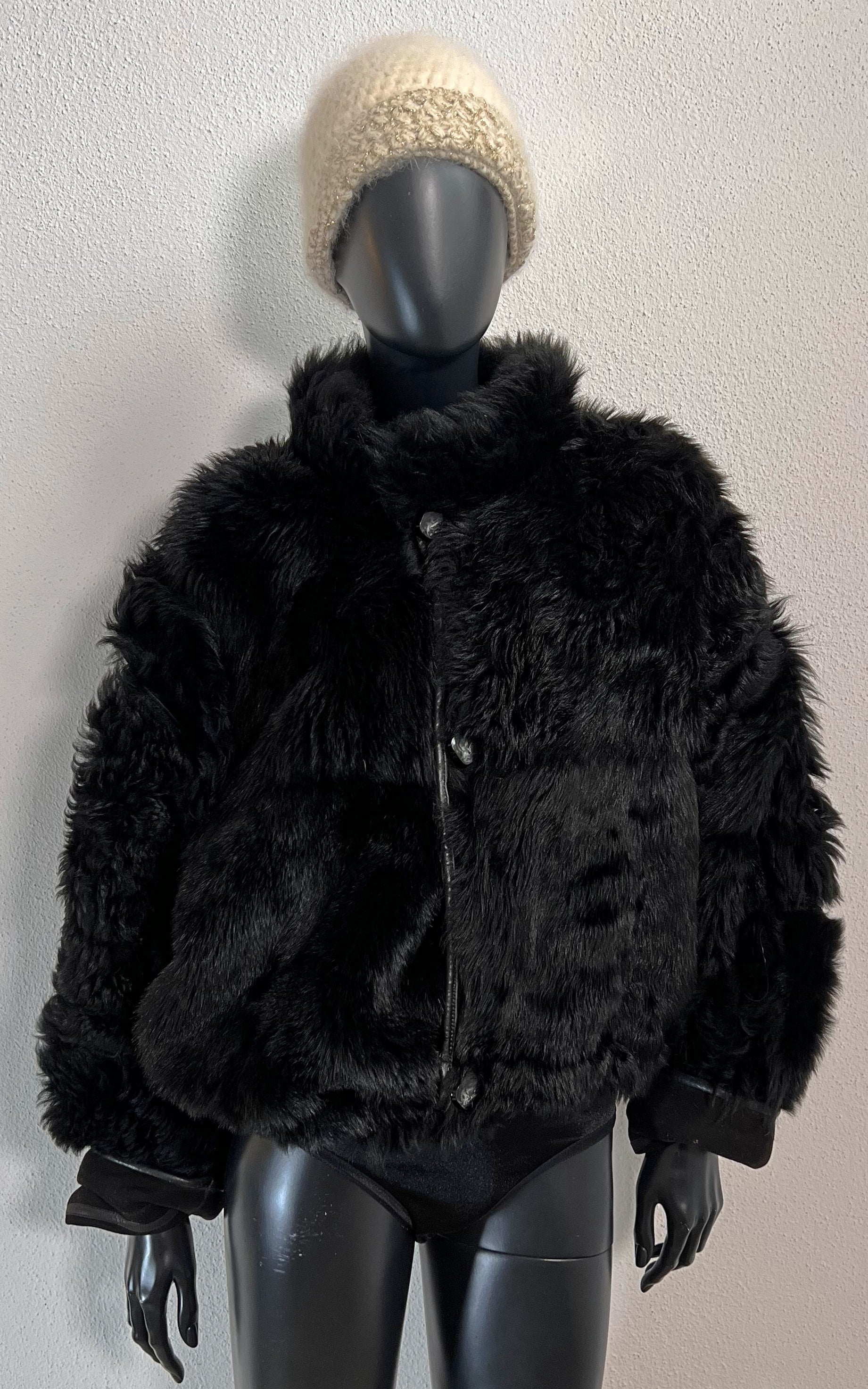 Reworked Vintage Cropped Curly Shearling Jacket