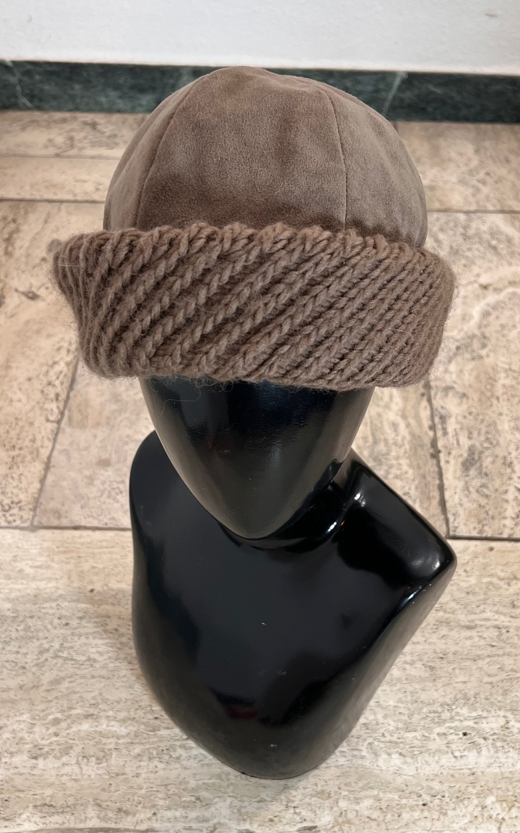 Vintage 70s Suede and Knit Hat