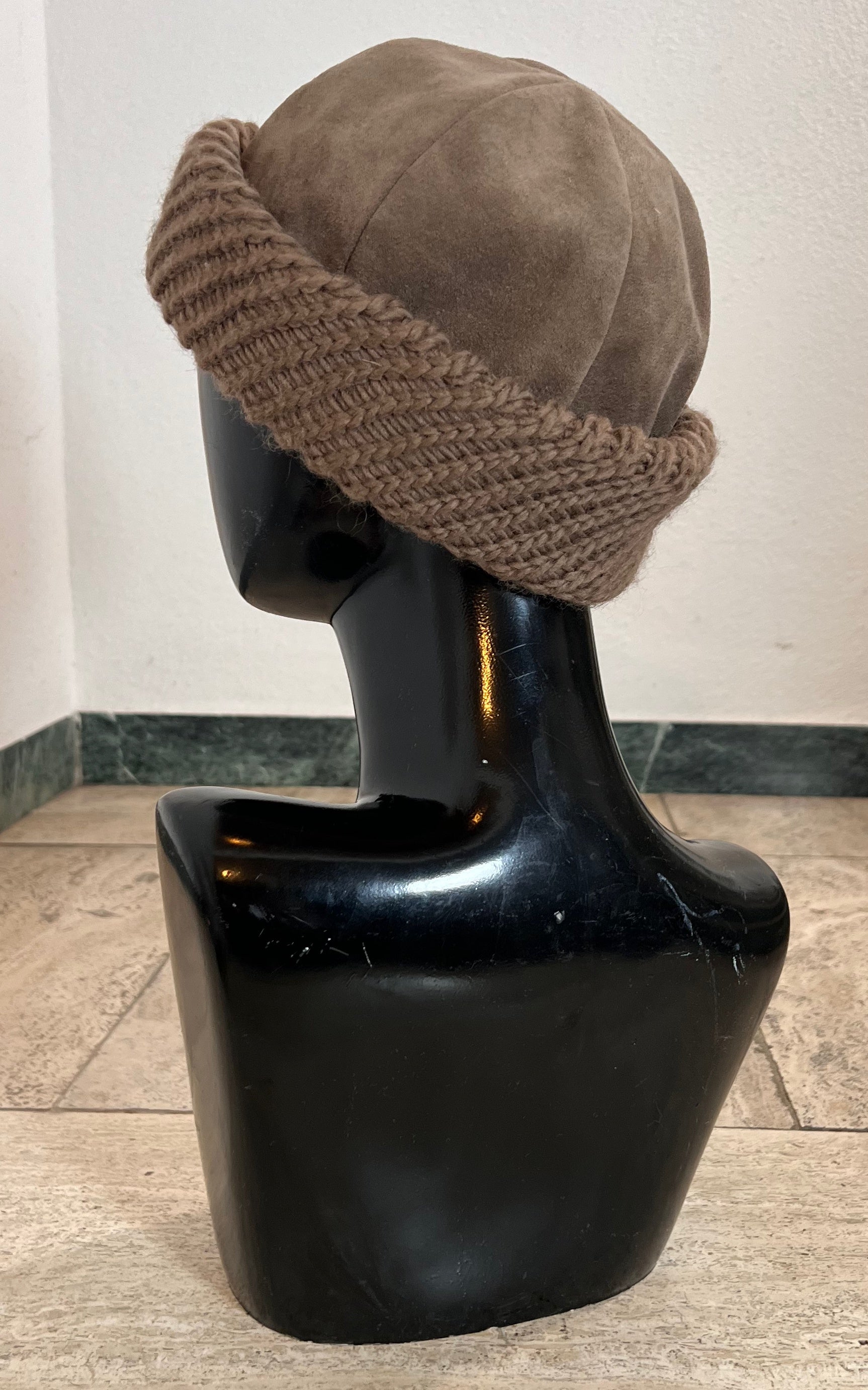 Vintage 70s Suede and Knit Hat