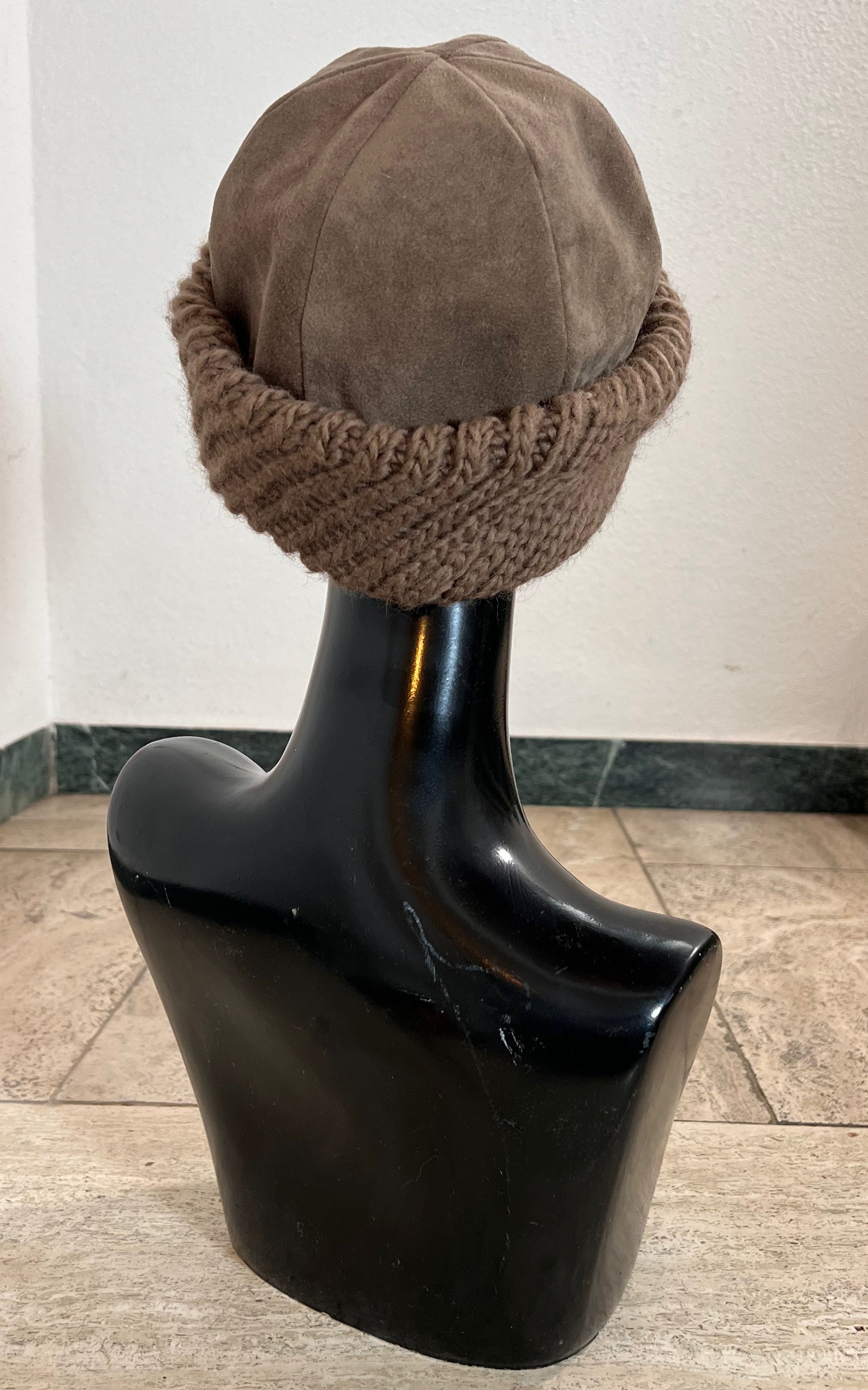 Vintage 70s Suede and Knit Hat