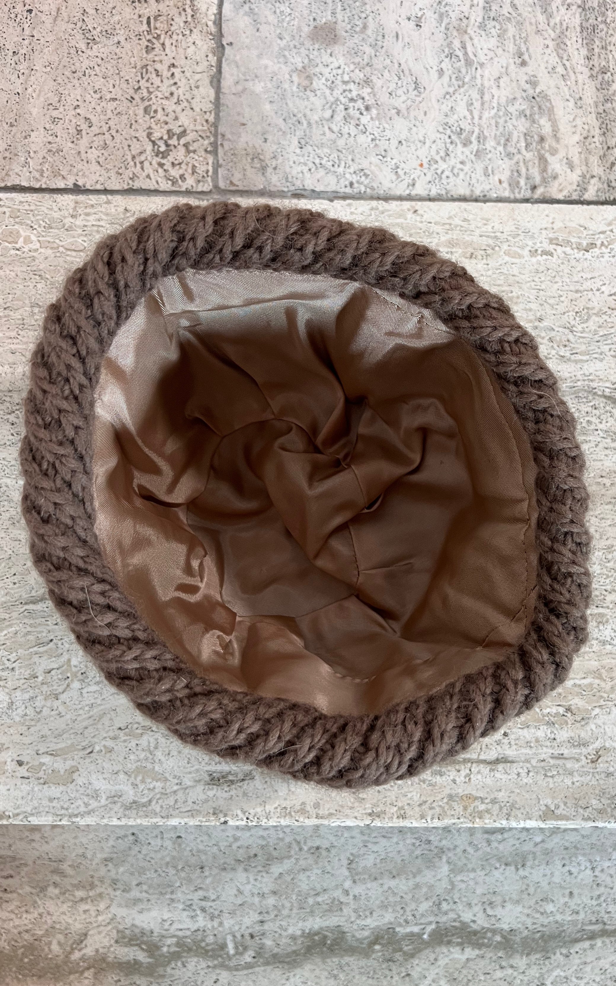 Vintage 70s Suede and Knit Hat