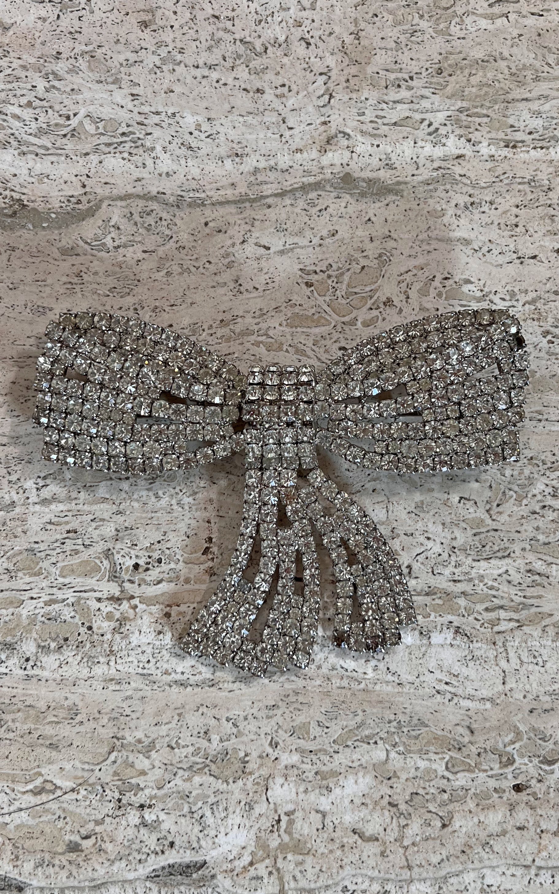 Big Vintage Rhinestone Bow Brooch