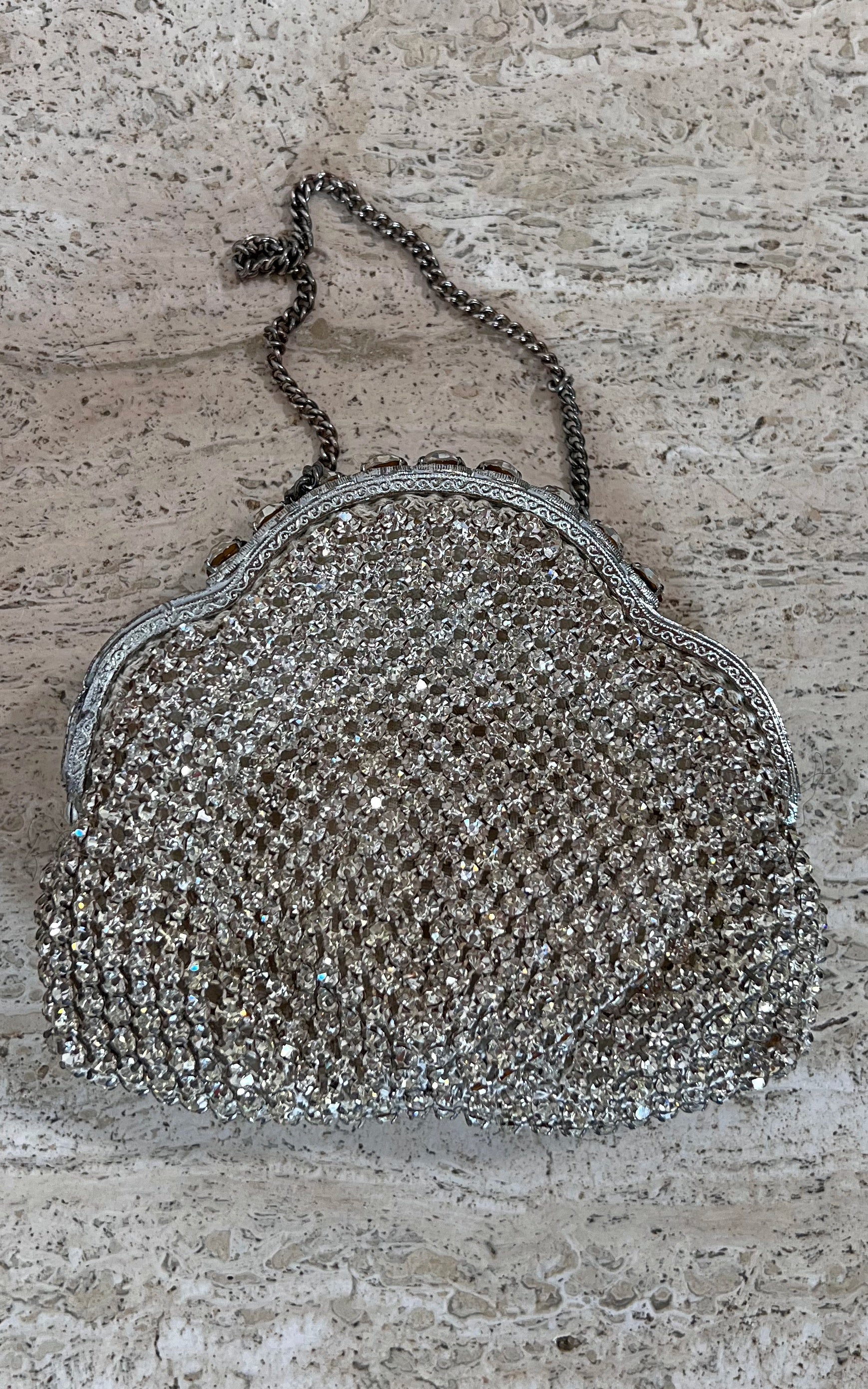 Antique Rhinestone Silver Evening Bag