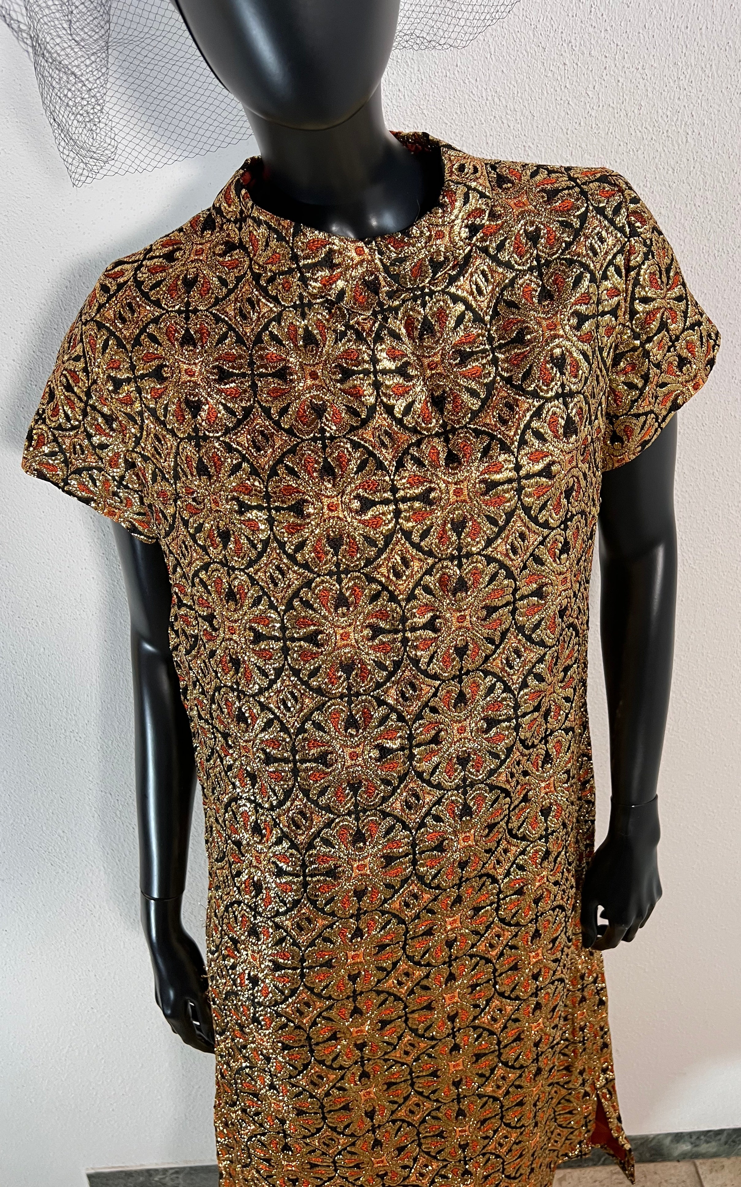 Vintage Festive Gold Brocade Dress