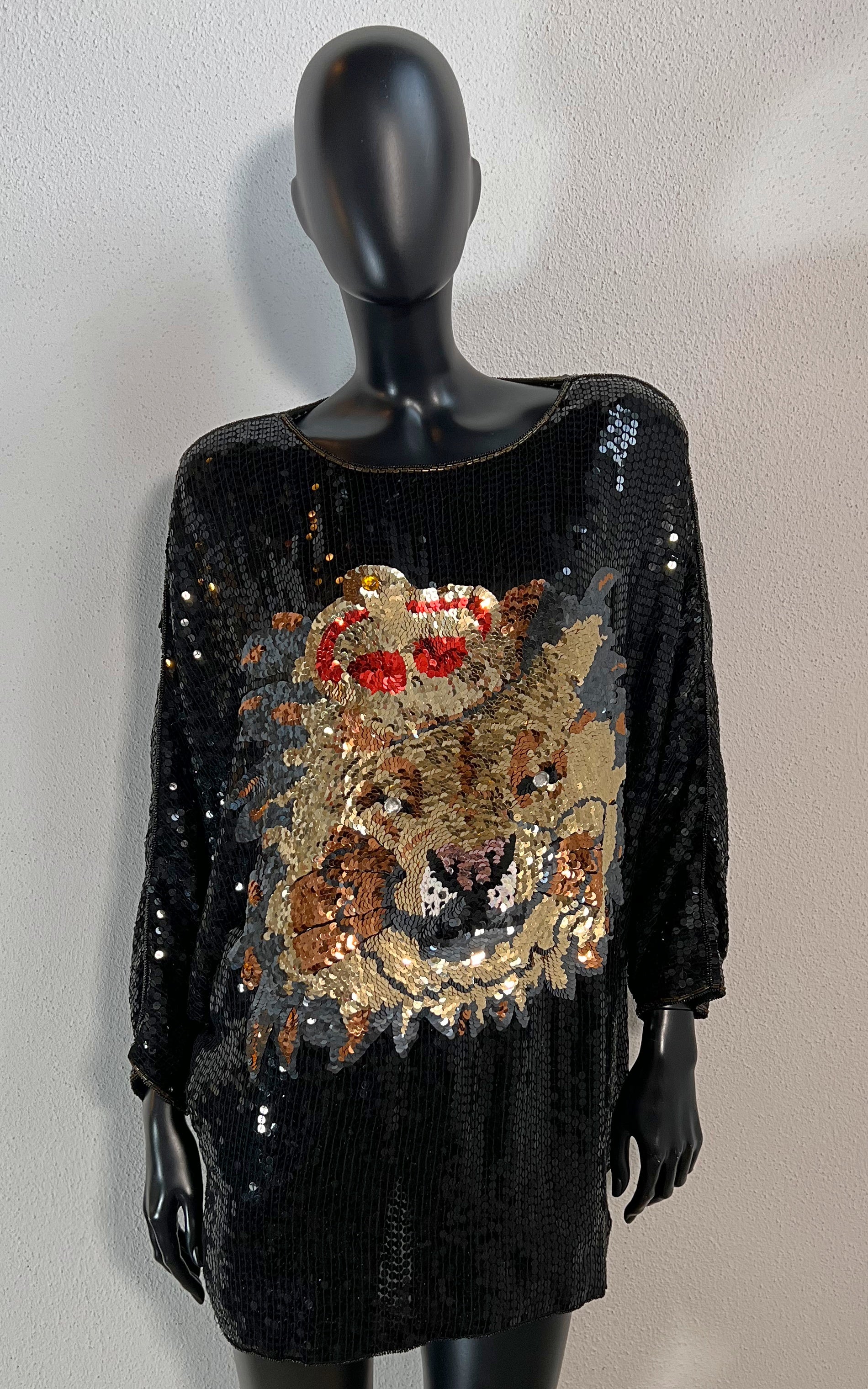 Vintage Ann Green Sequins Leo Shirt Dress