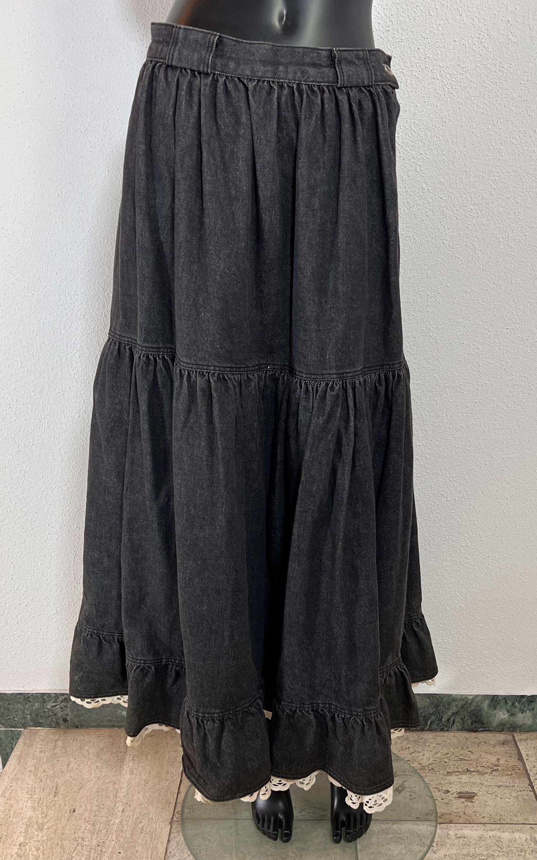 Vintage 80s Basset Denim and Lace Skirt