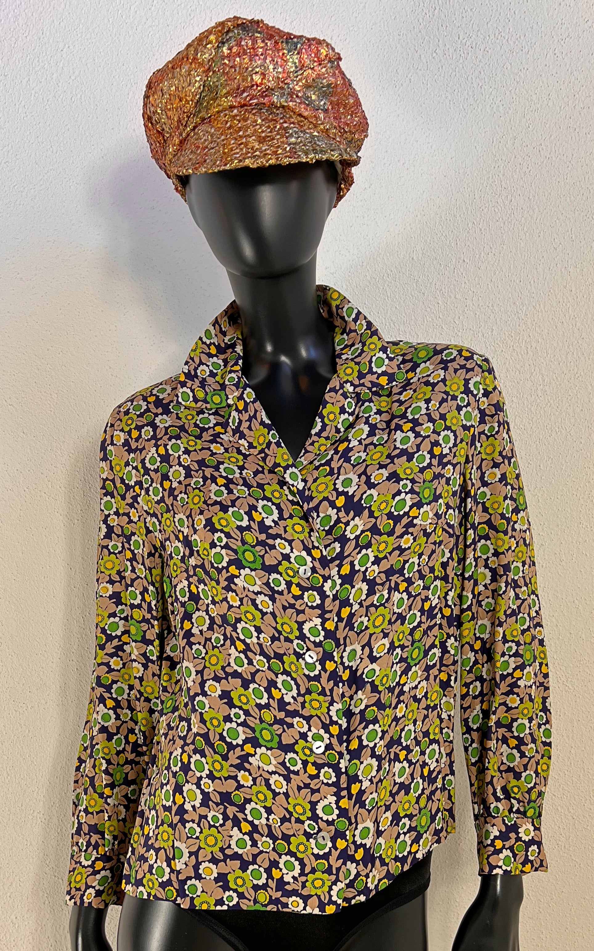 Vintage 70s Rayon Flower Blouse