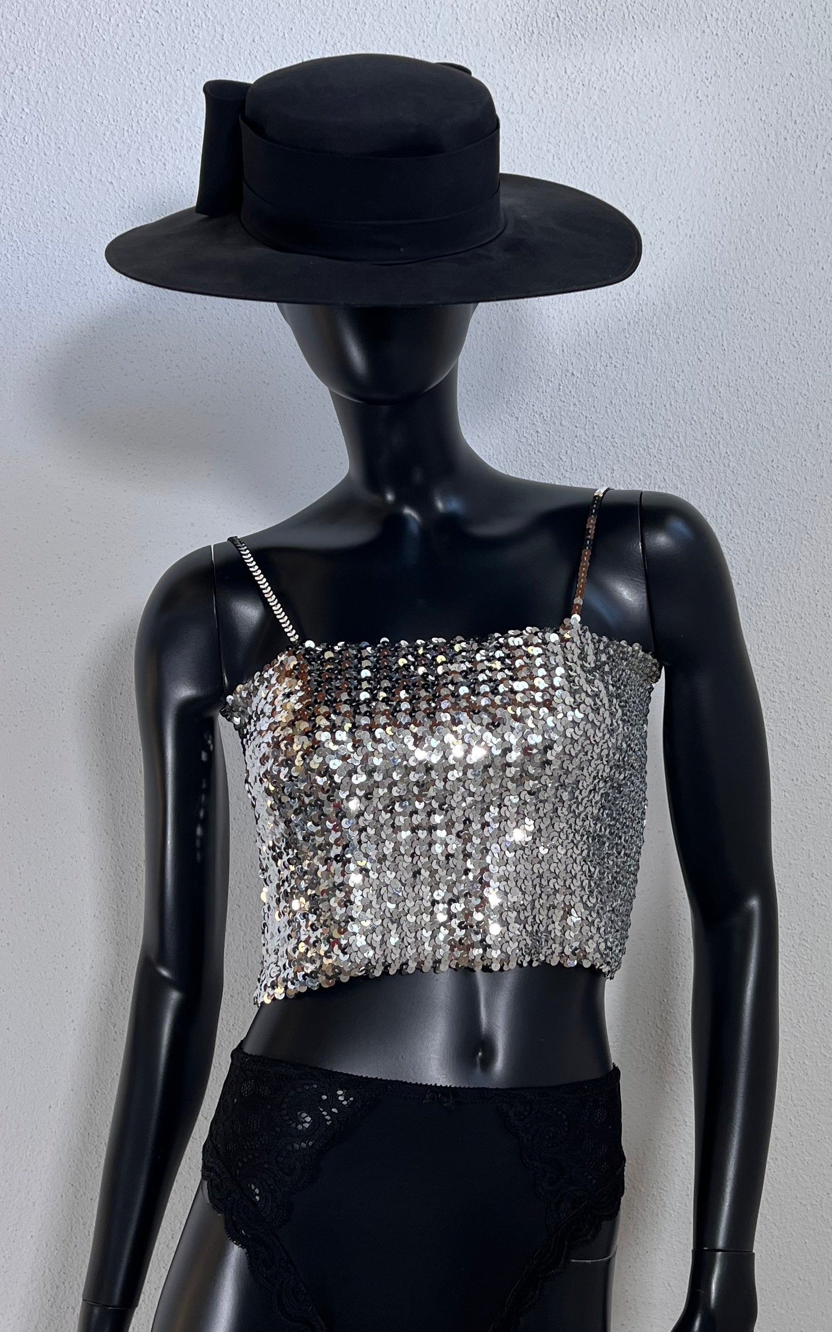Vintage Murek Silver Sequins Crop Top