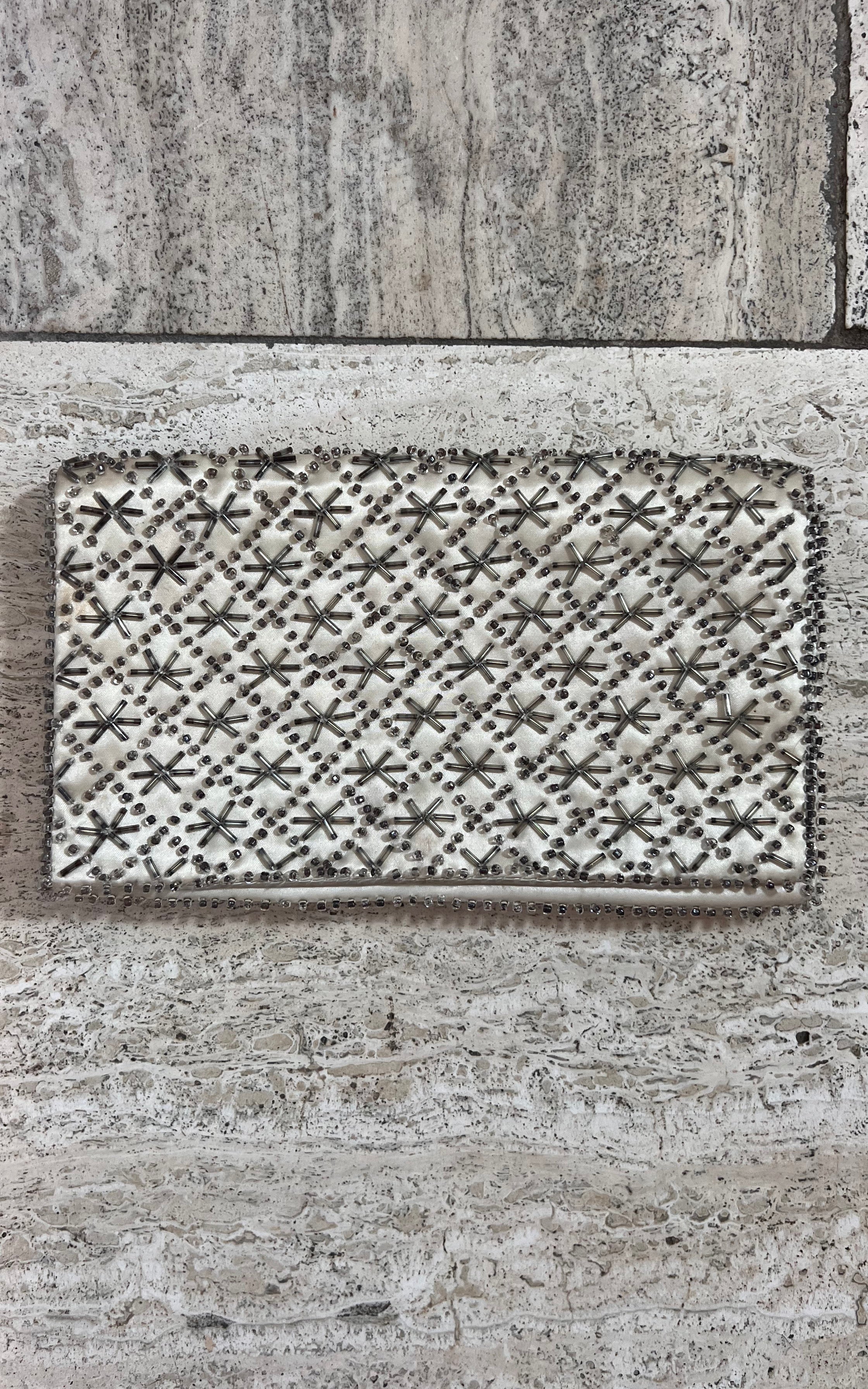 Vintage Silk Satin Breaded Clutch