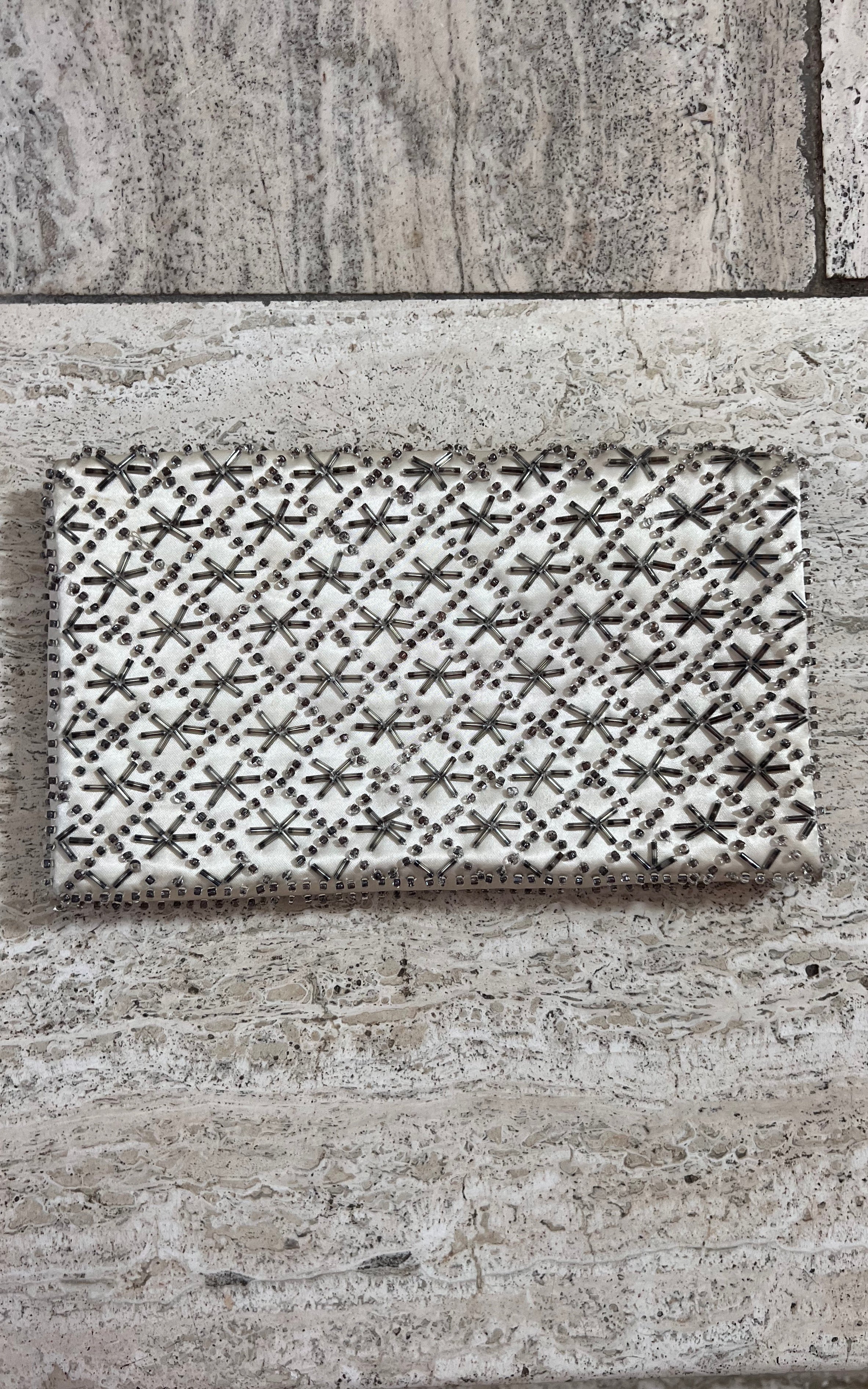 Vintage Silk Satin Breaded Clutch