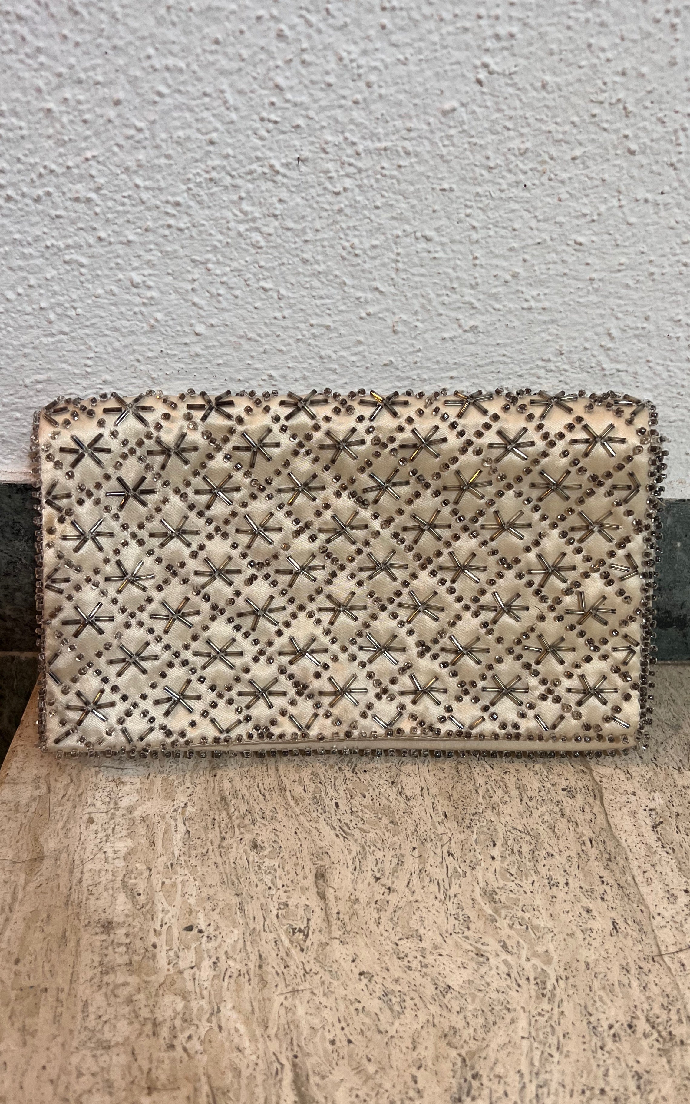 Vintage Silk Satin Breaded Clutch