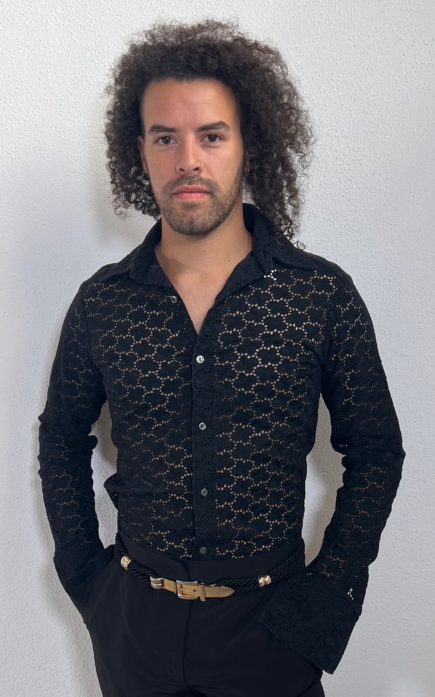 Vintage MENS 70s Lace Button Down Shirt