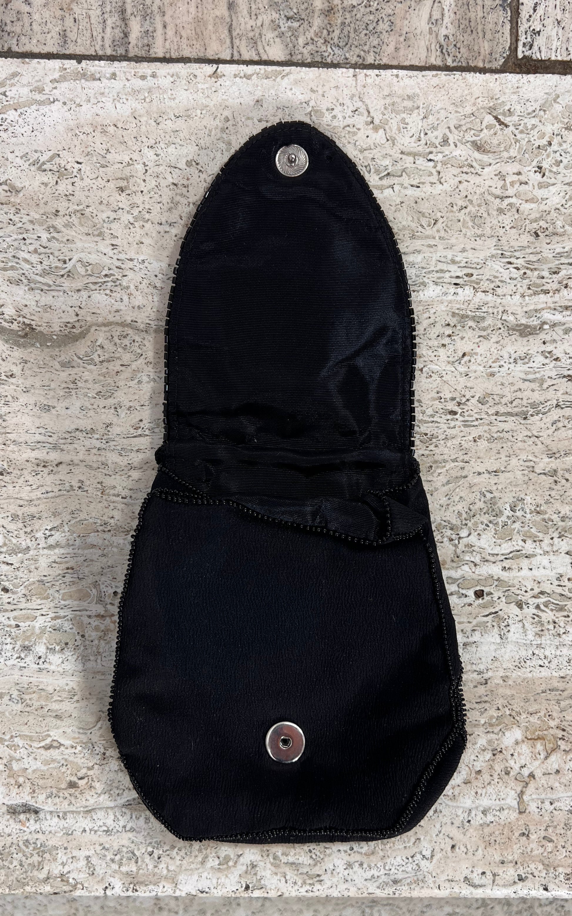 Vintage Beaded Silk Evening Bag - Black Gold Floral