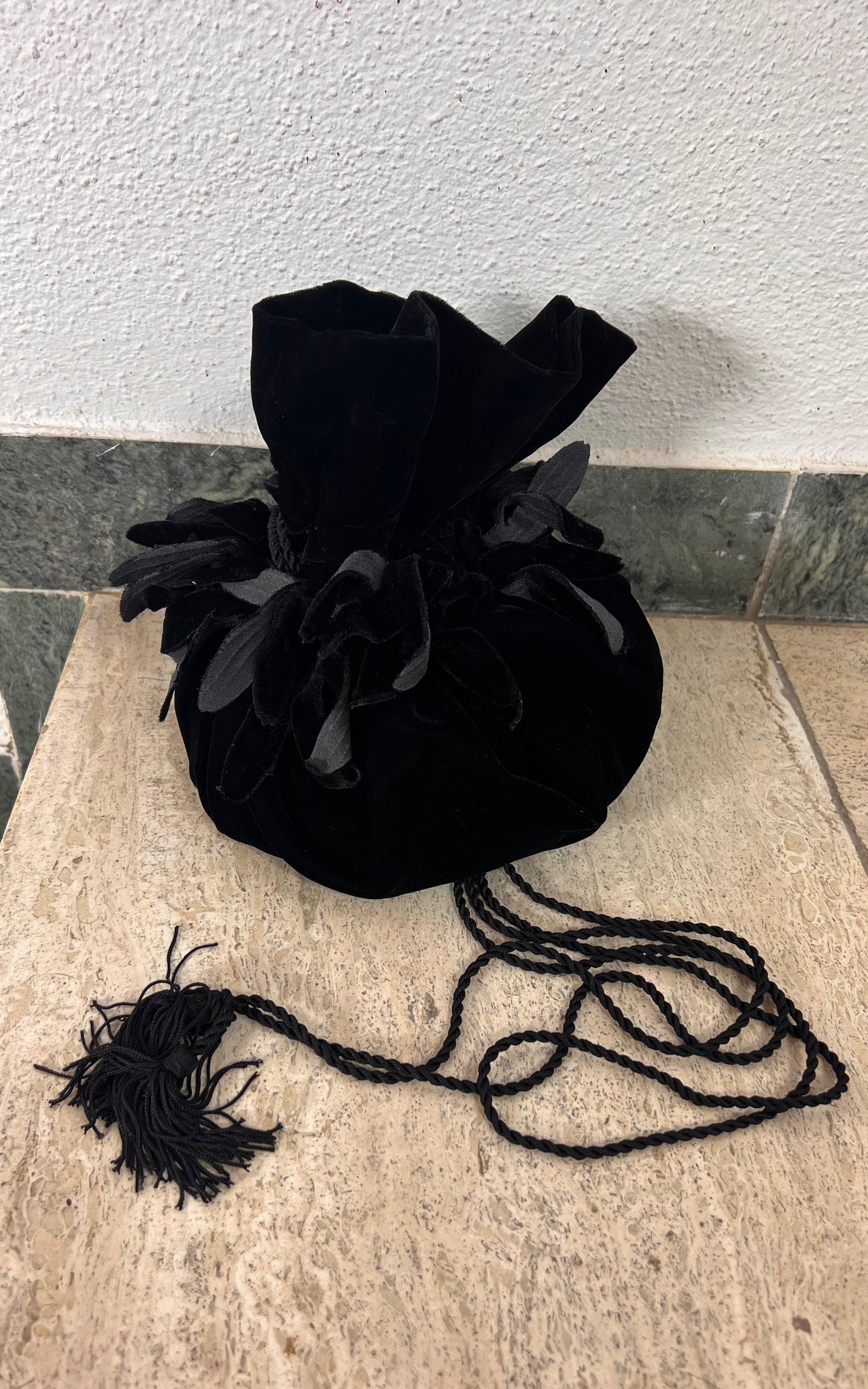 Vintage 70s Haute Couture Yves Saint Laurent Silk Velvet Drawstring Bag
