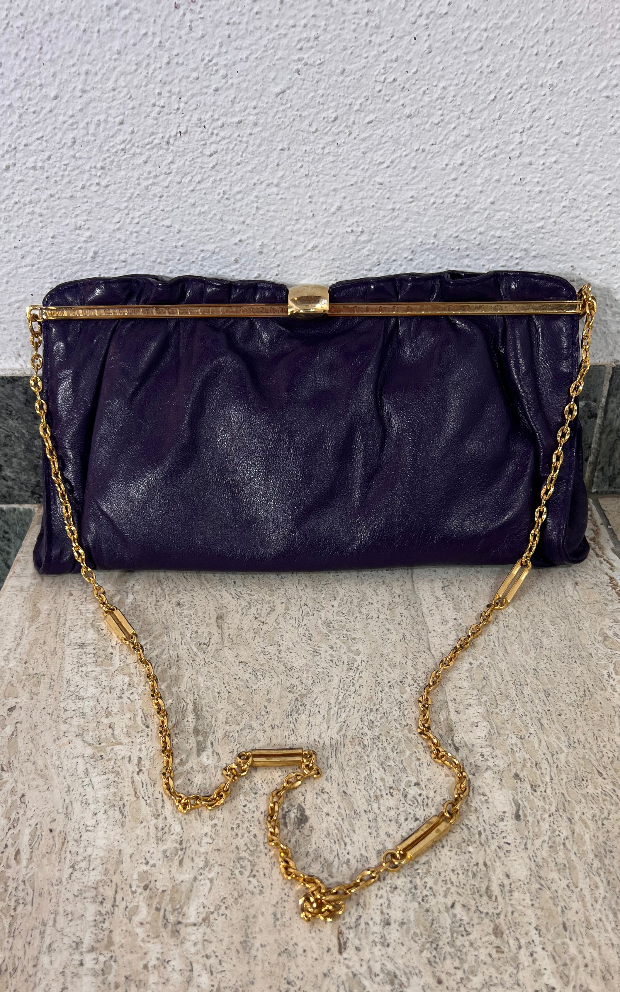 Vintage 70s Purple Leather Bag Clutch