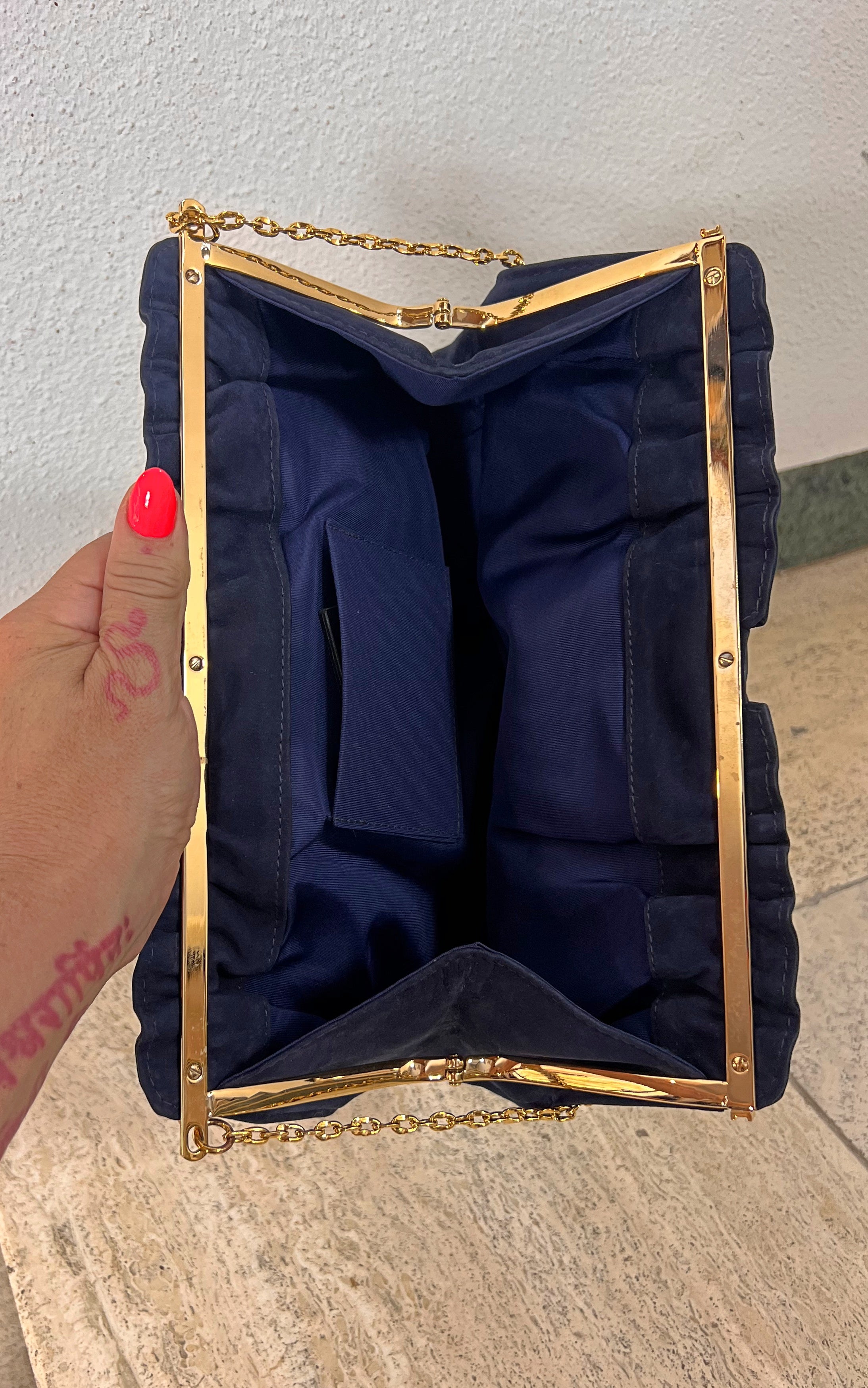 Vintage 70s Blue Leather Bag Clutch