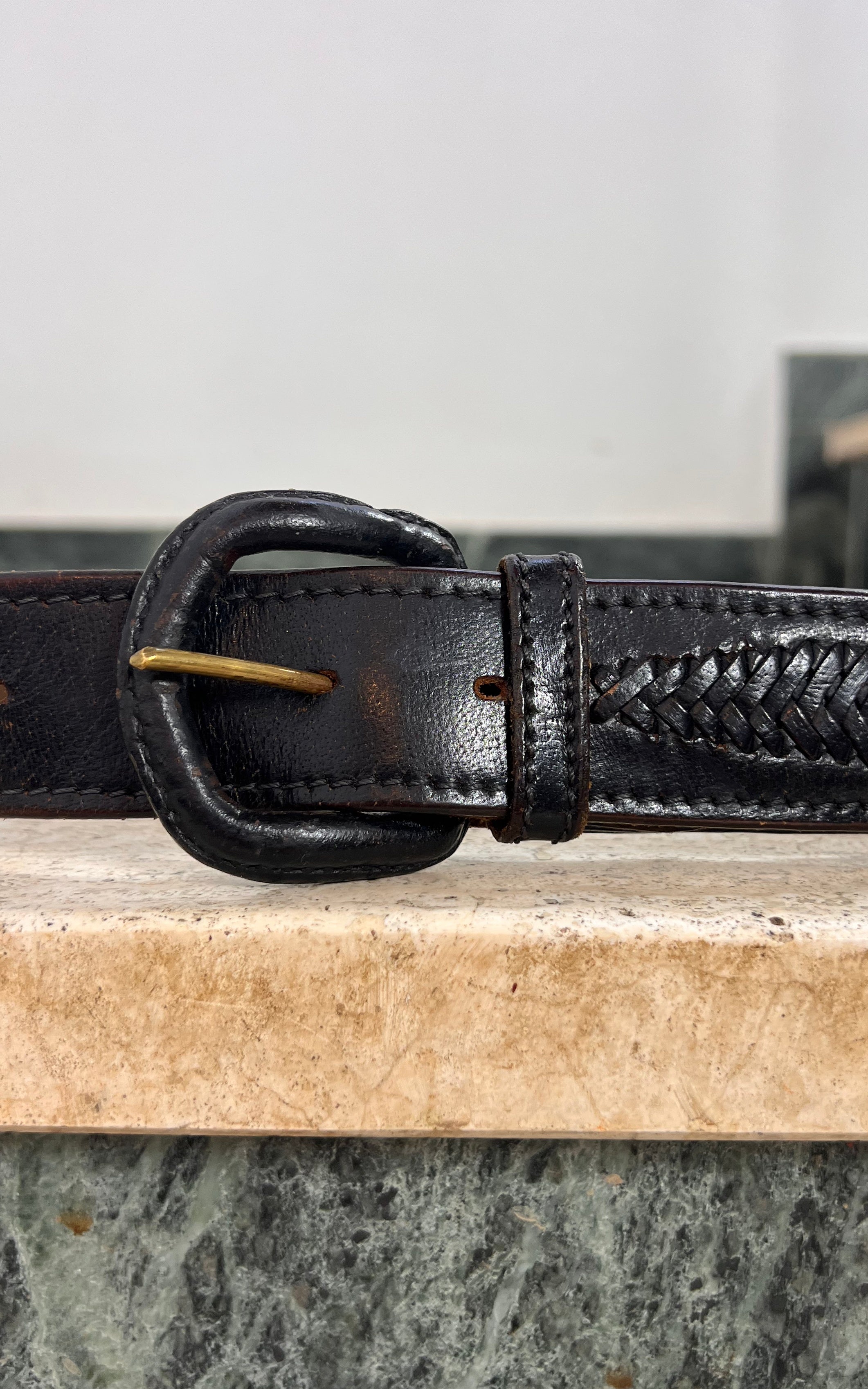 Vintage MENS Dark Brown Woven Leather Belt