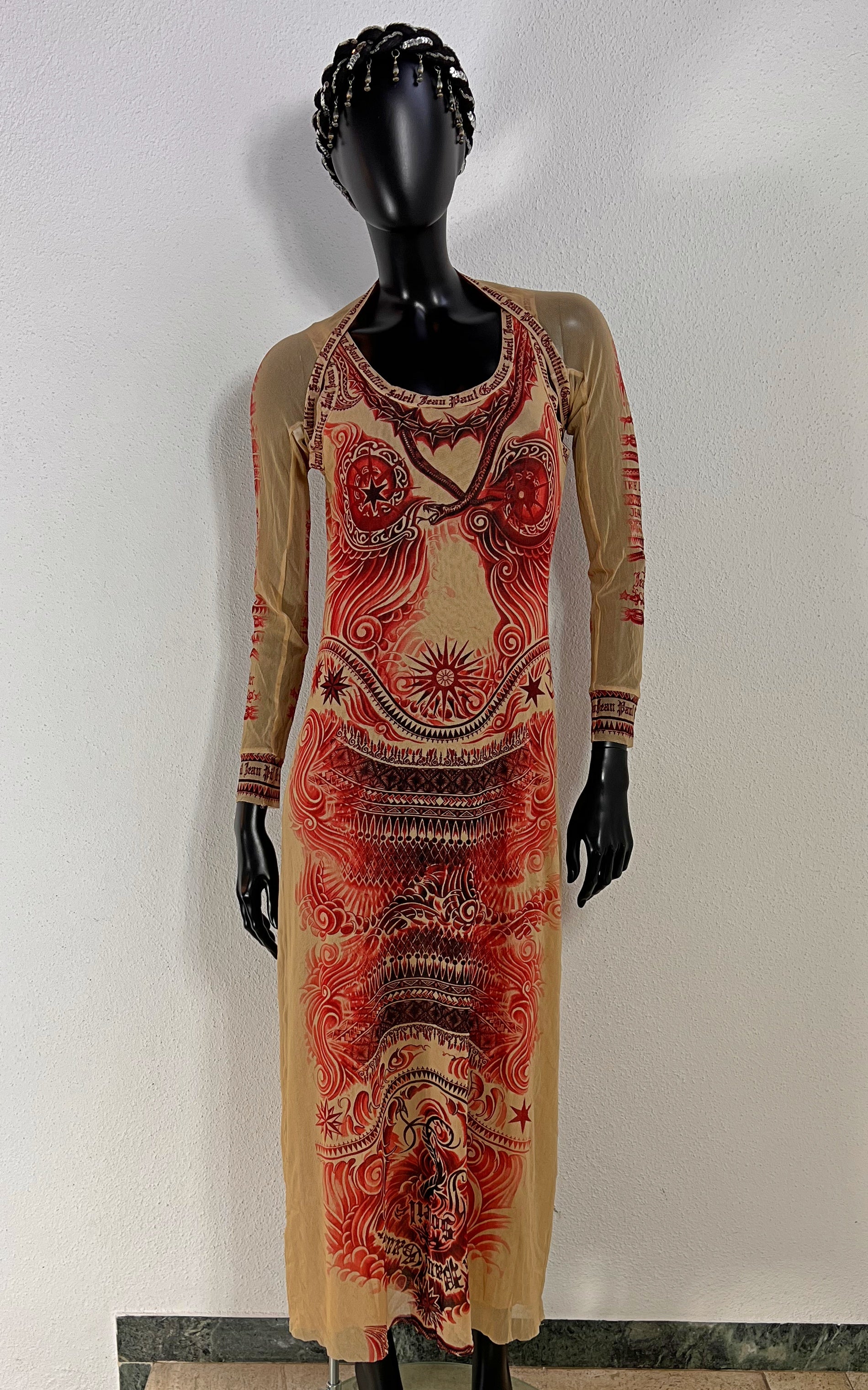 Vintage 90s Jean Paul Gaultier Soleil Tattoo Dress with Bolero