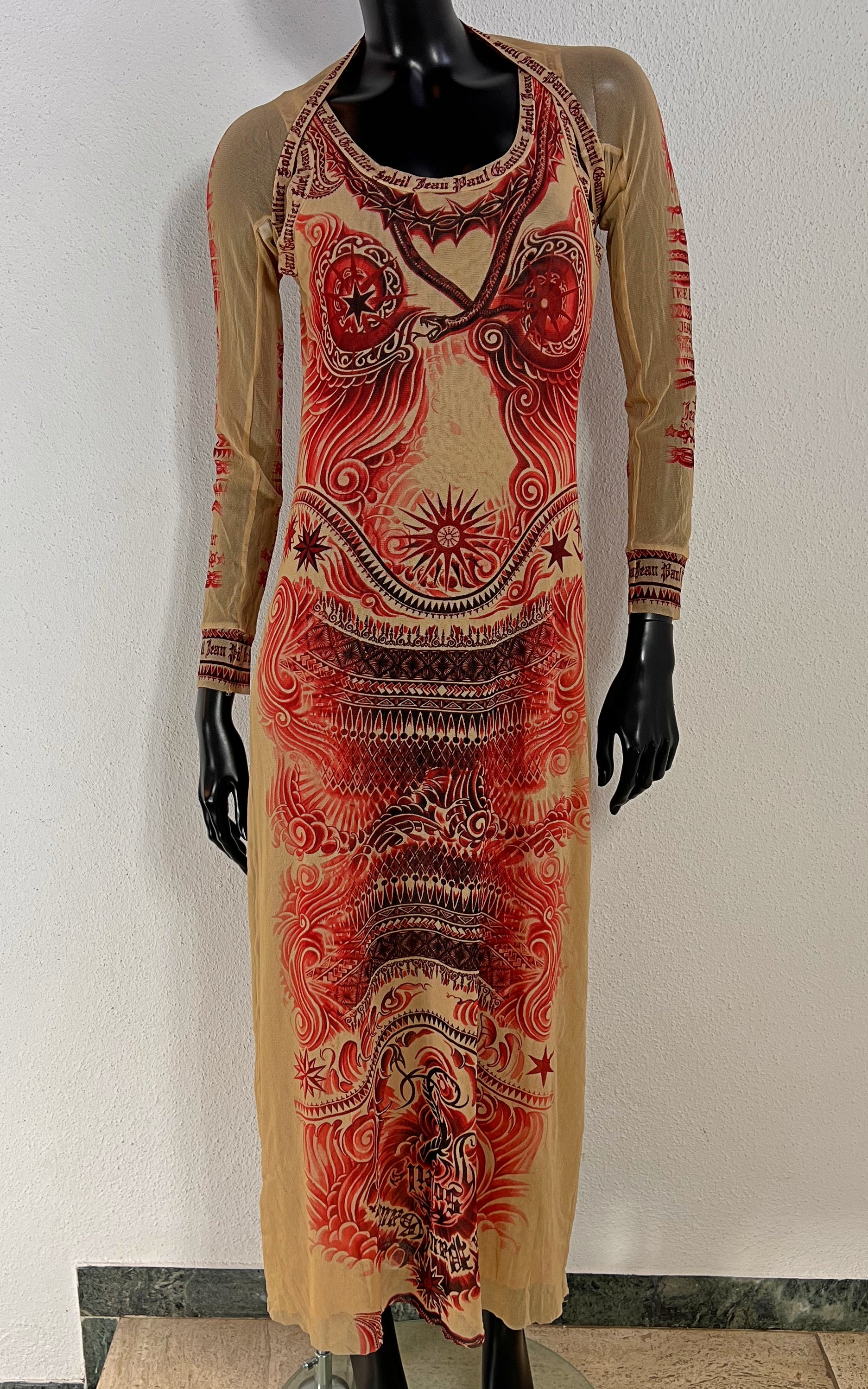 Vintage 90s Jean Paul Gaultier Soleil Tattoo Dress with Bolero