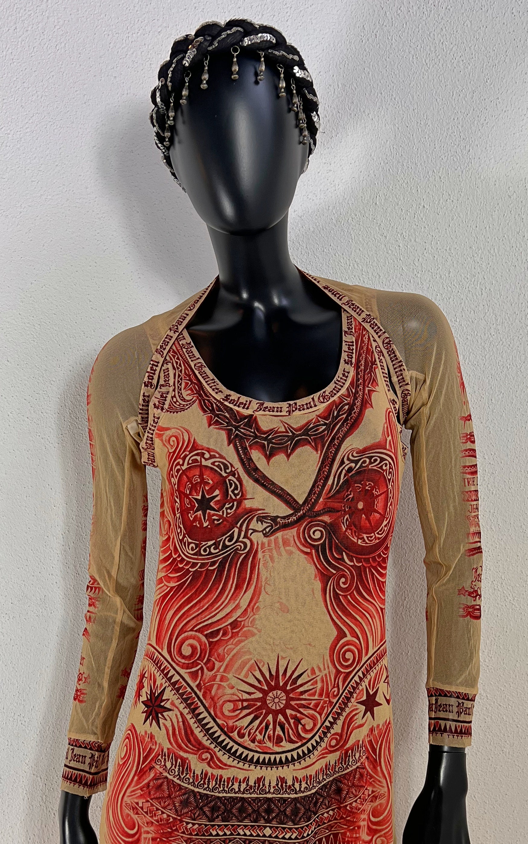 Vintage 90s Jean Paul Gaultier Soleil Tattoo Dress with Bolero