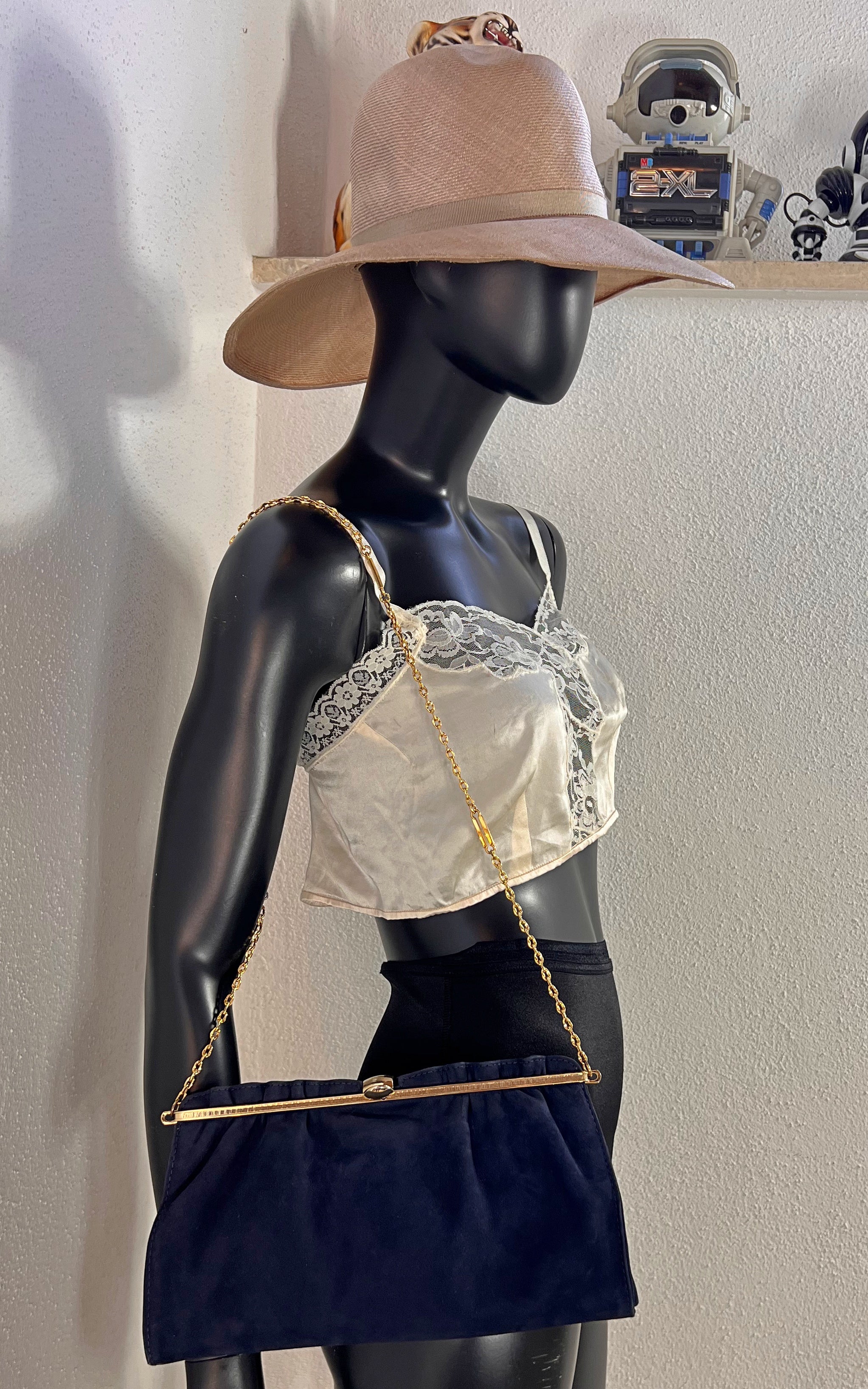 Vintage 70s Blue Leather Bag Clutch