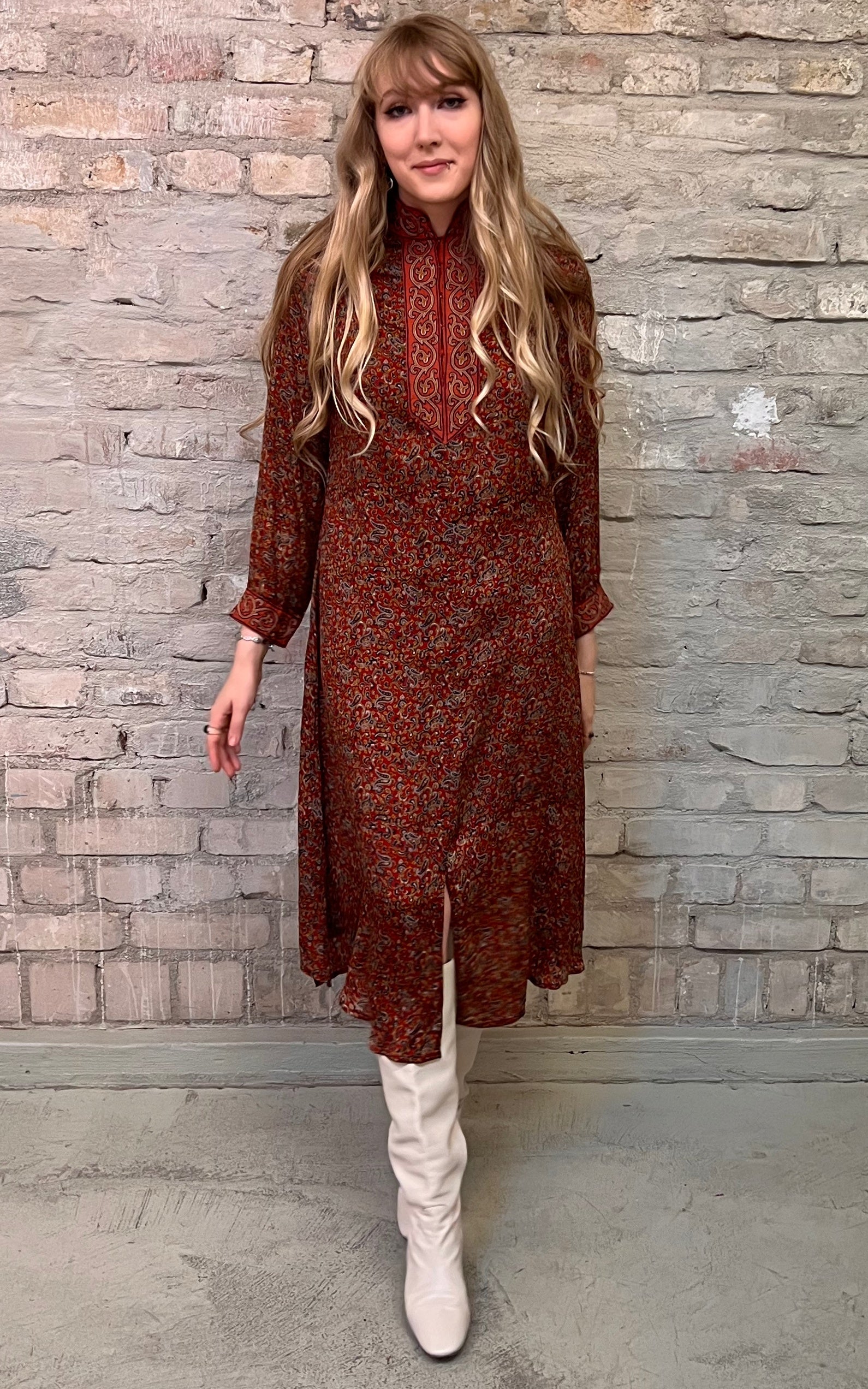 Abito caftano indiano in seta vintage anni '70