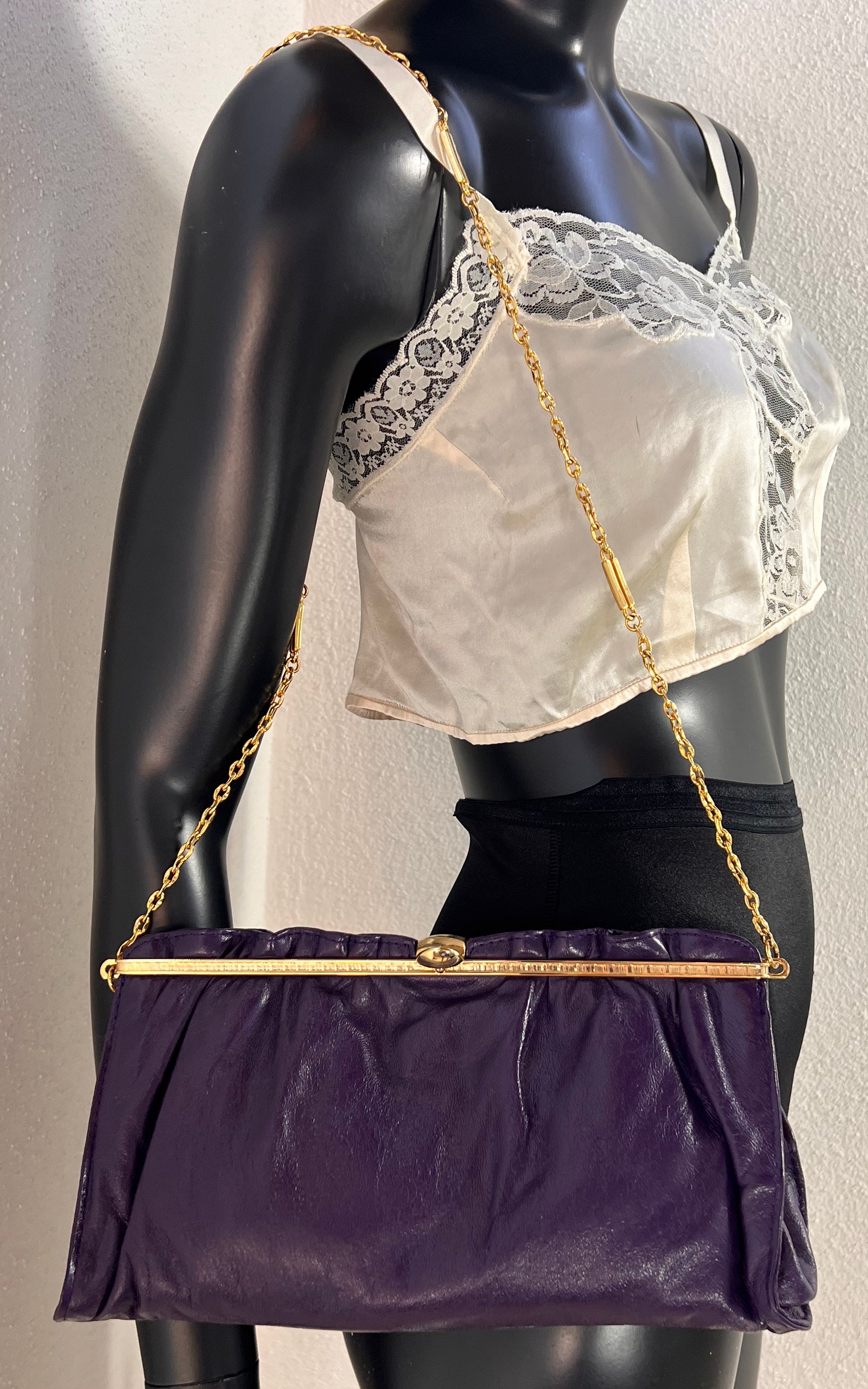 Vintage 70s Purple Leather Bag Clutch