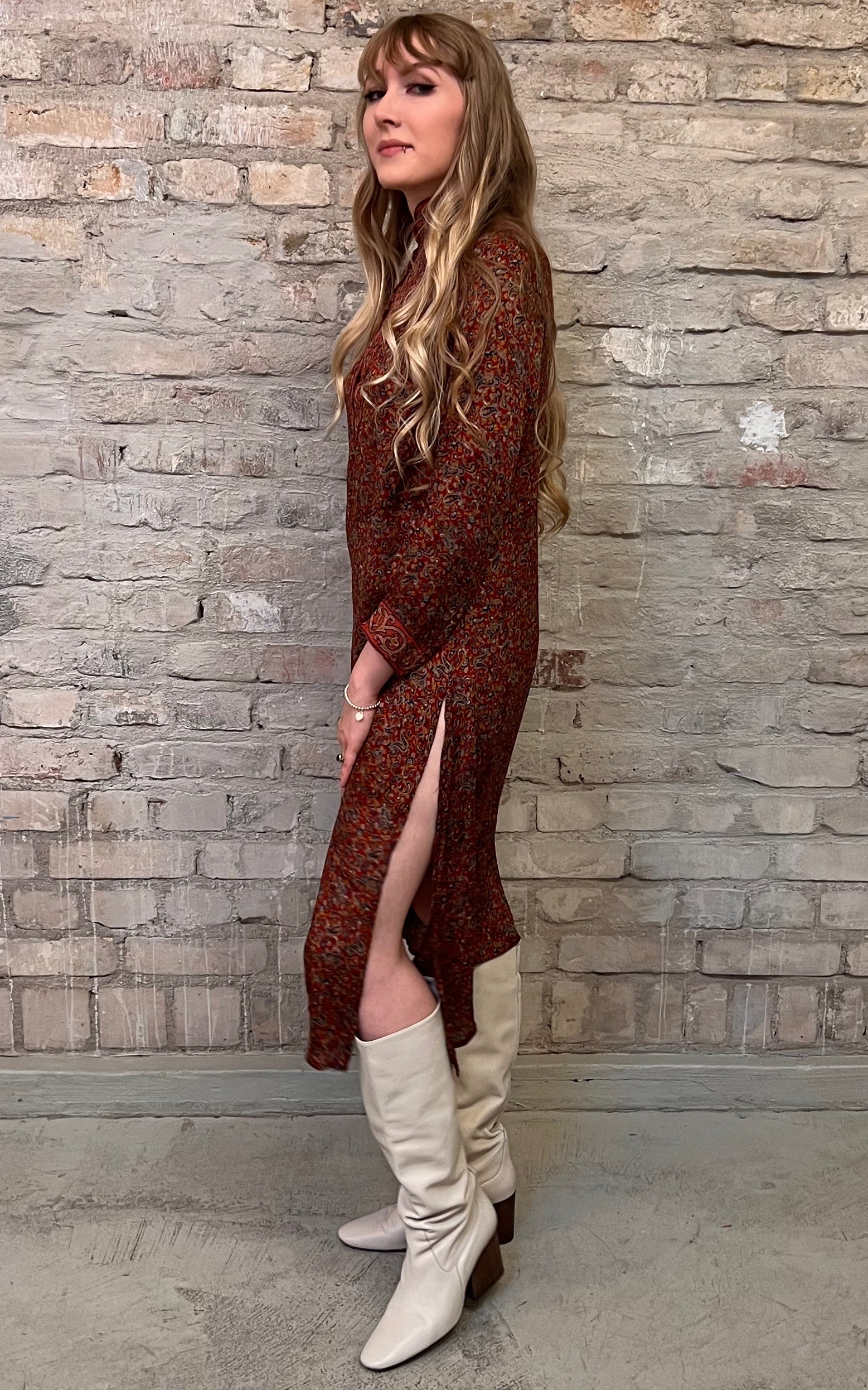 Abito caftano indiano in seta vintage anni '70