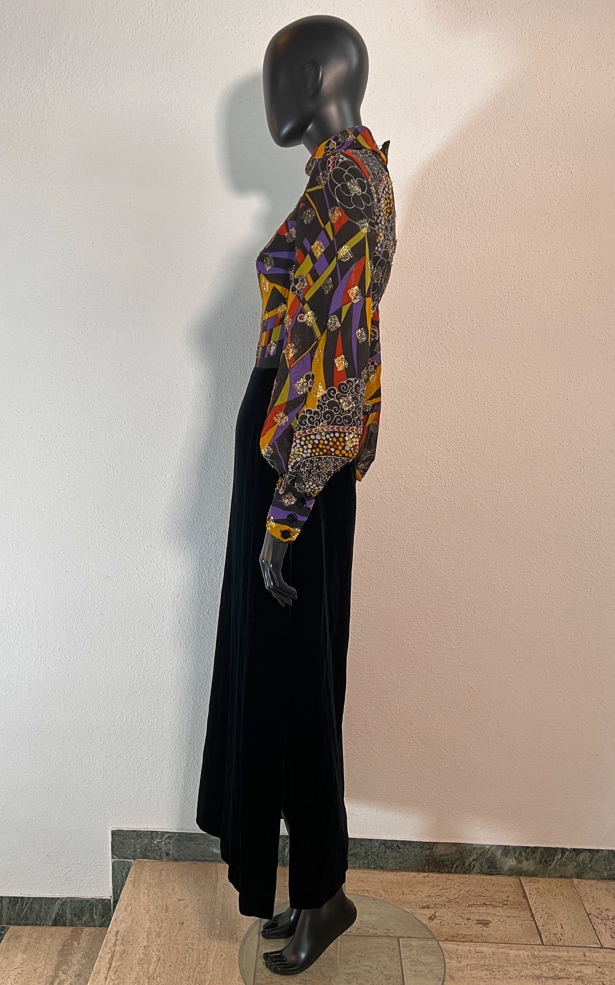 Abito psichedelico in velluto vintage anni '70