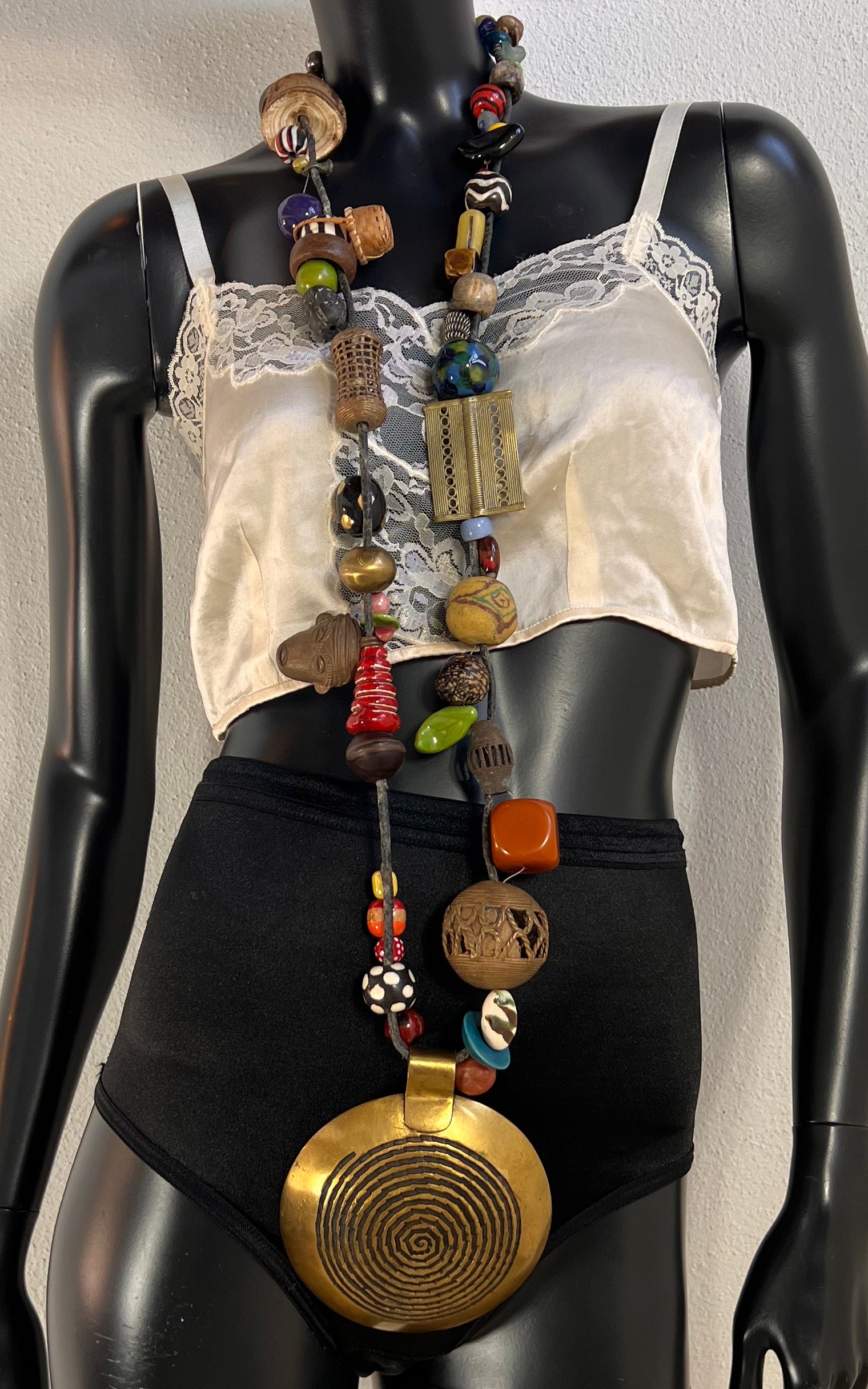 Vintage African Artisan Mixed Bead Statement Necklace