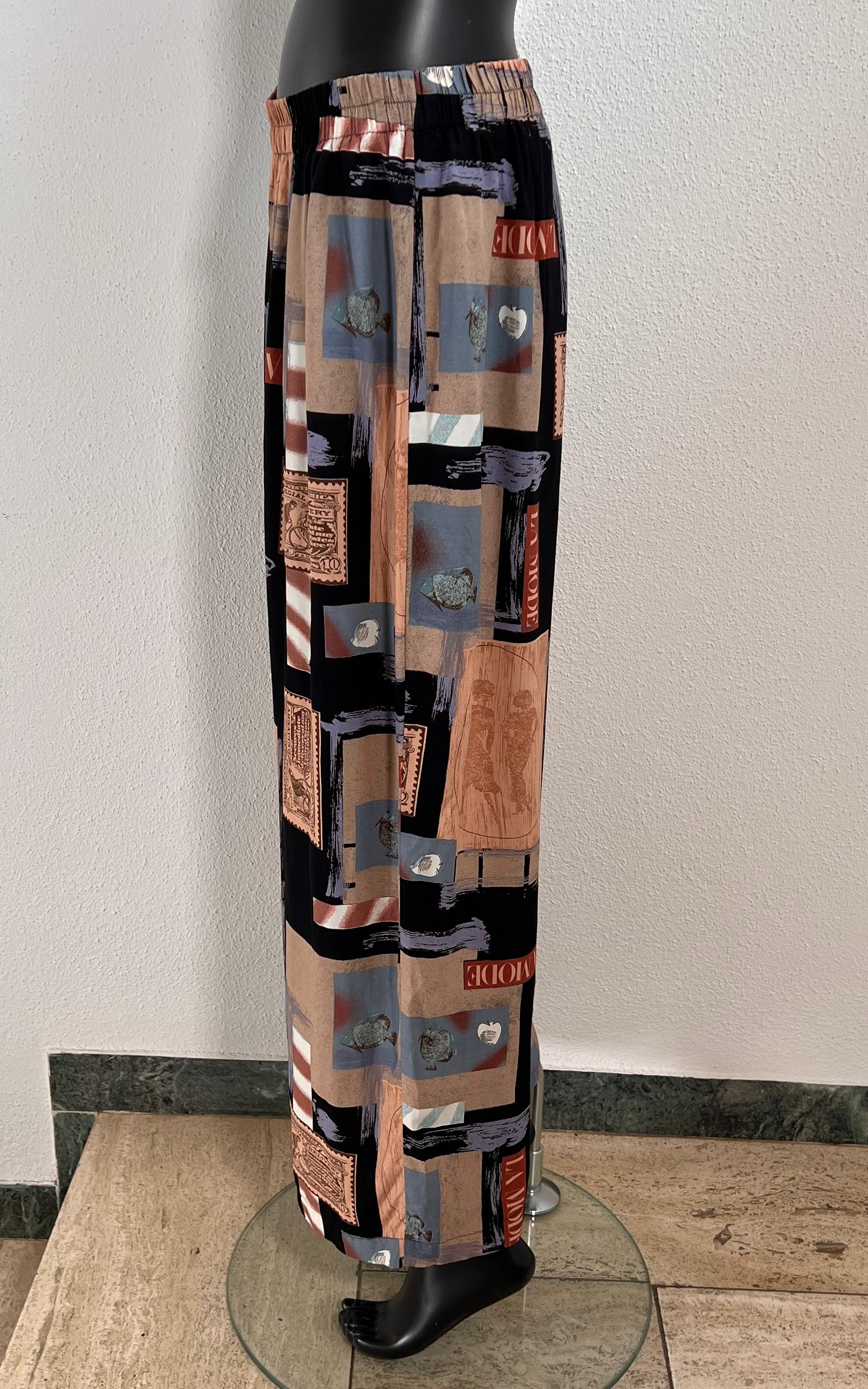 Pantaloni vintage in viscosa con stampa artistica anni '90